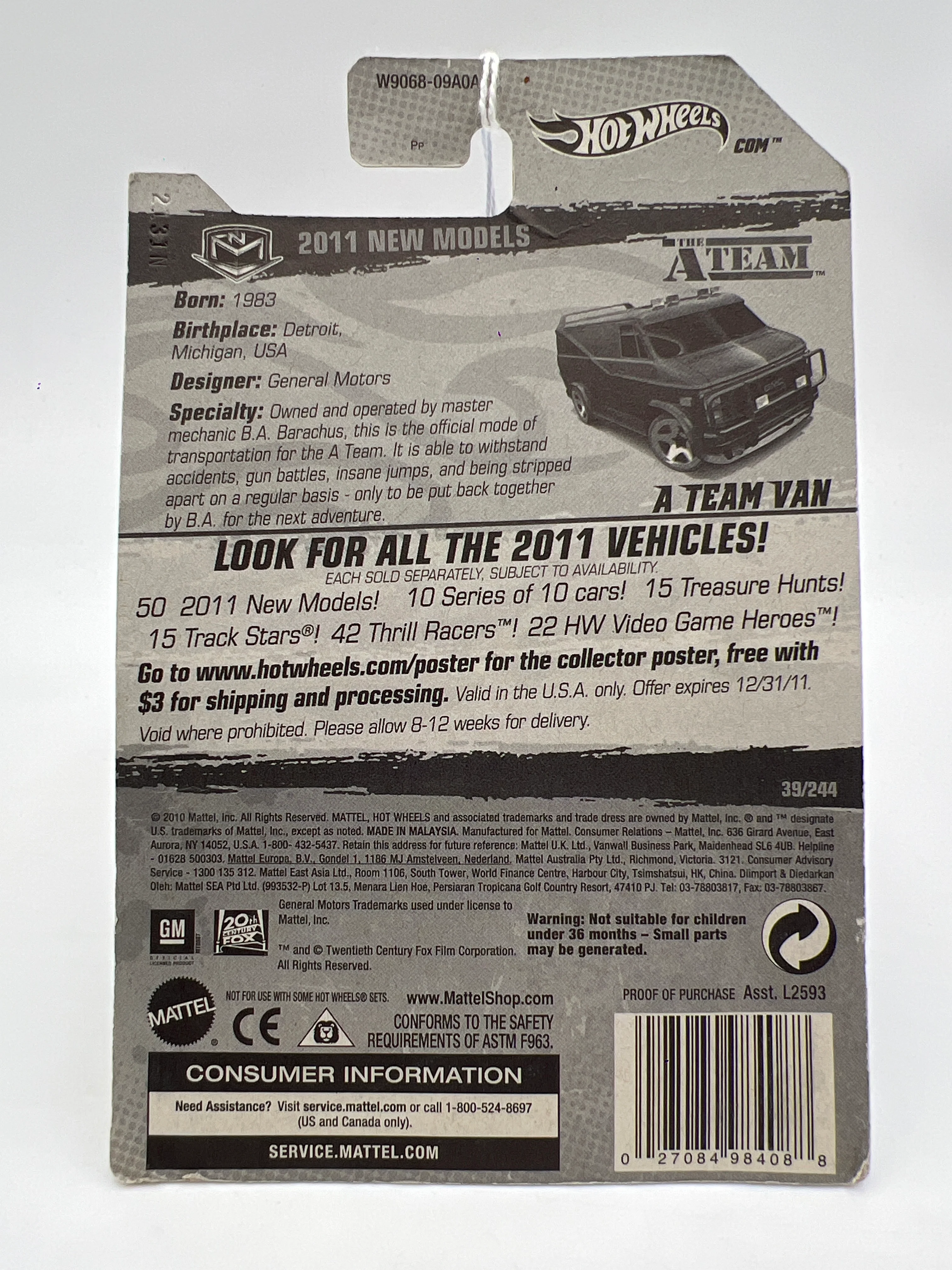 2011 Hot Wheels New Models #39 A Team Van Black W/Protector - Image 7