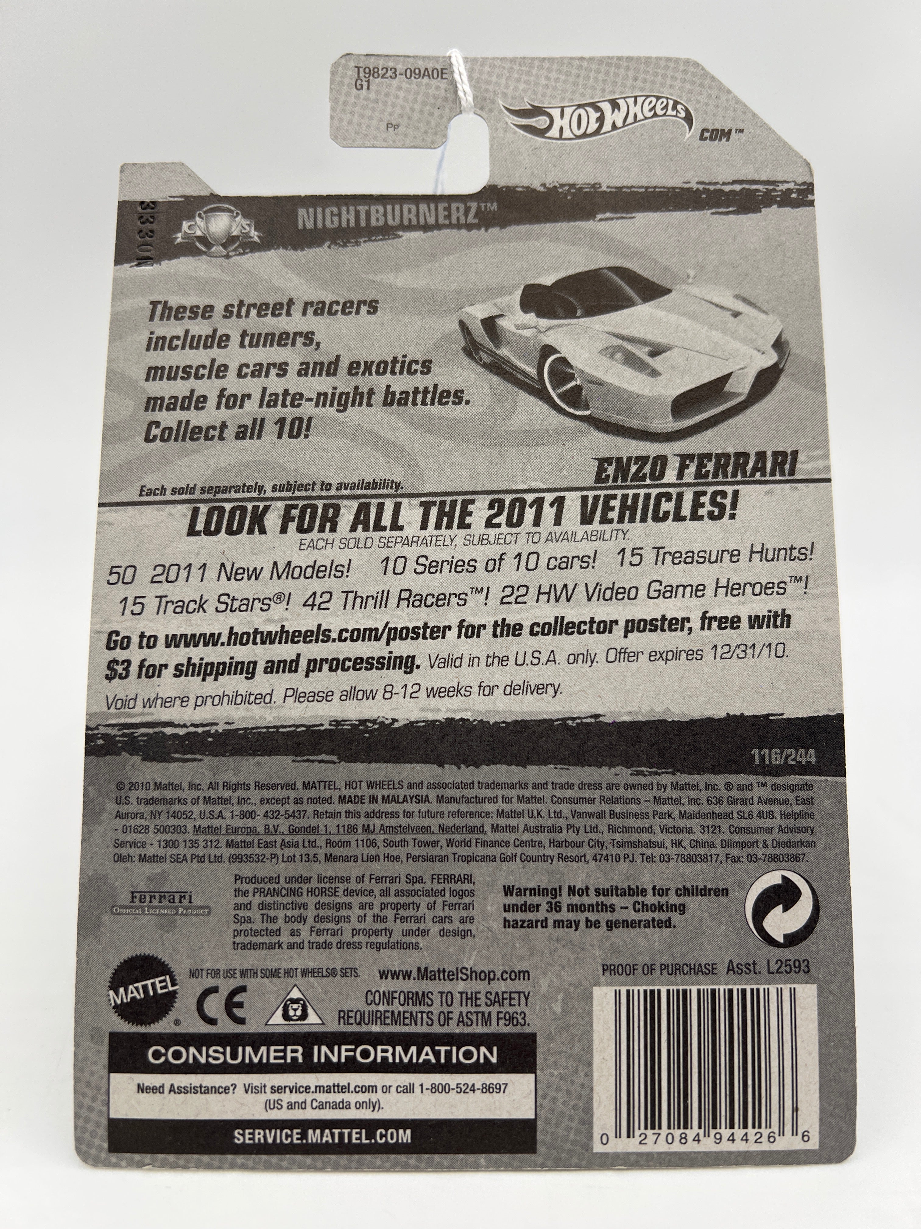 2011 Hot Wheels Nightburnerz #116 Enzo Ferrari Yellow SR - Image 7