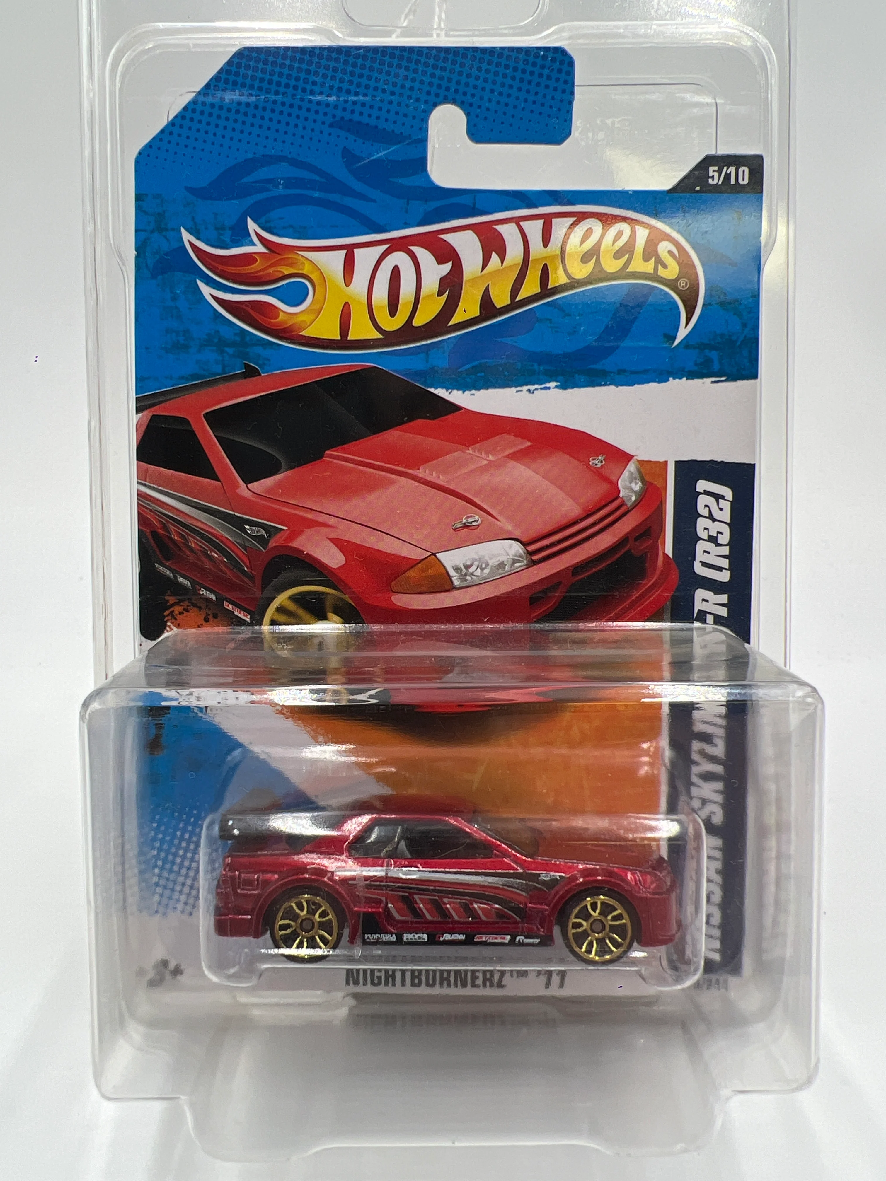 2011 Hot Wheels Nightburnerz #115 Nissan Skyline GT-R R32 Red W/Protector - Image 8