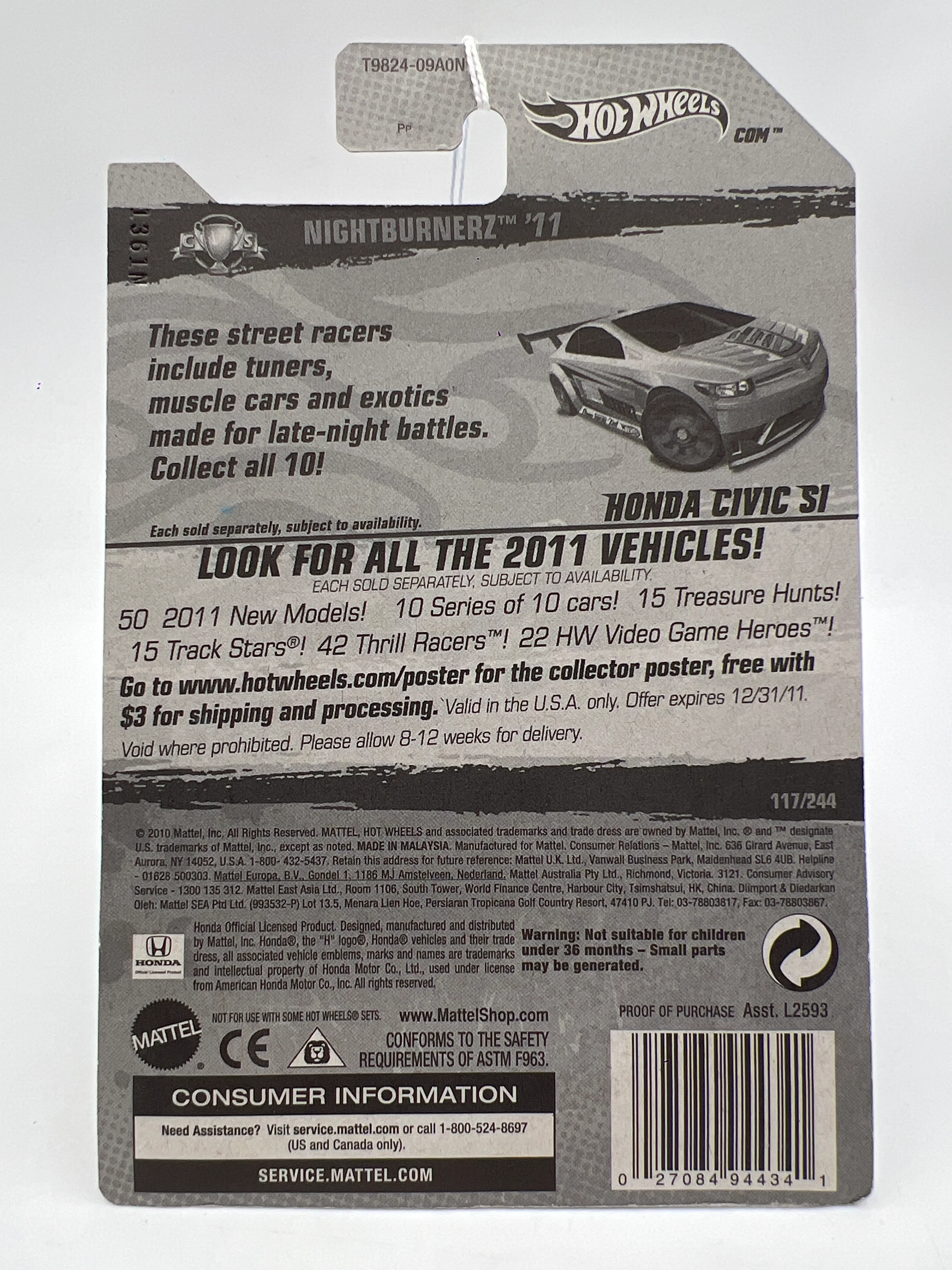 2011 Hot Wheels Nightburnerz #117 Honda Civic Si Yellow - Image 7