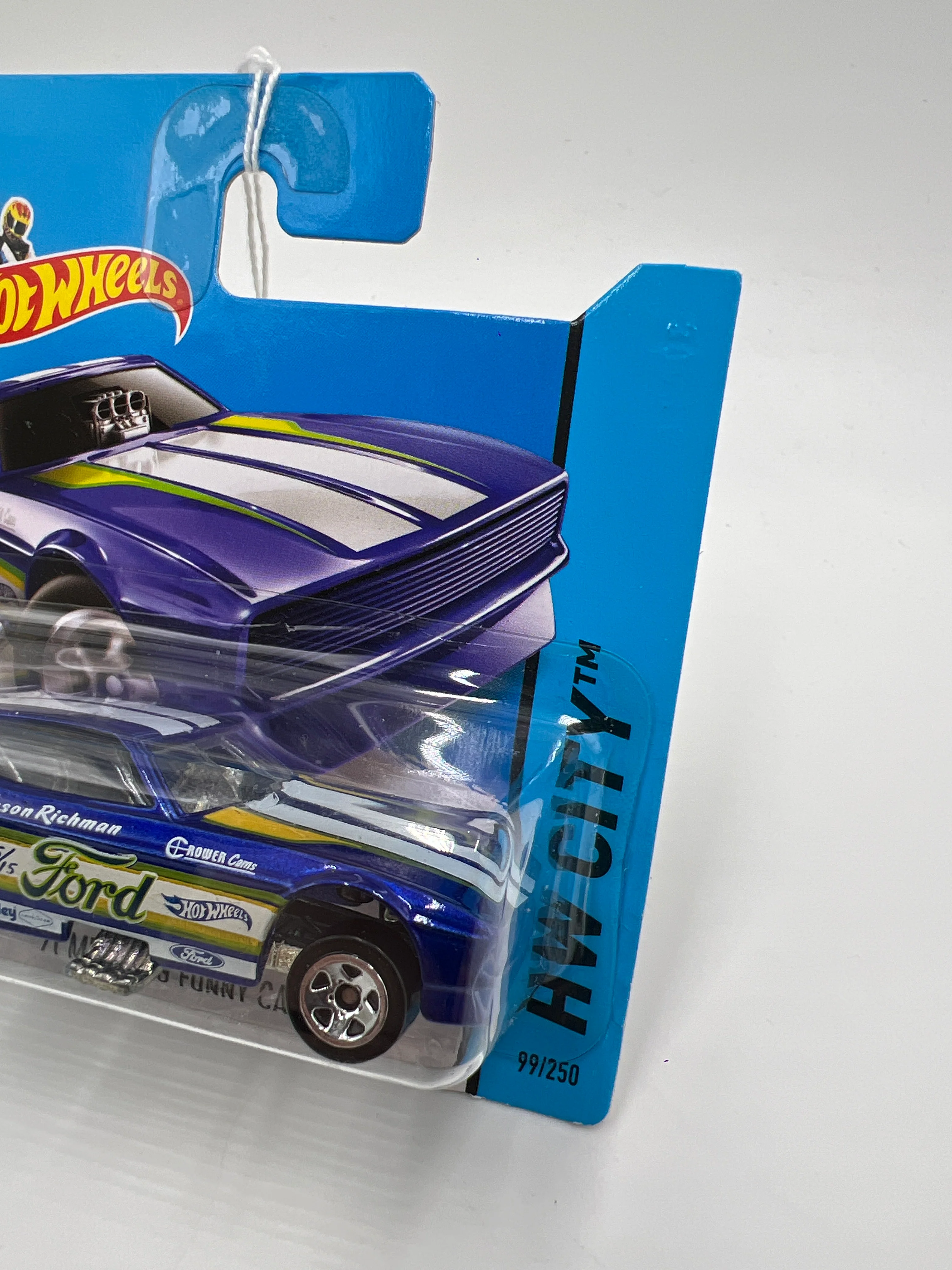 2014 Hot Wheels Short Card HW City #99 71 Mustang Funny Car Blue - Image 3