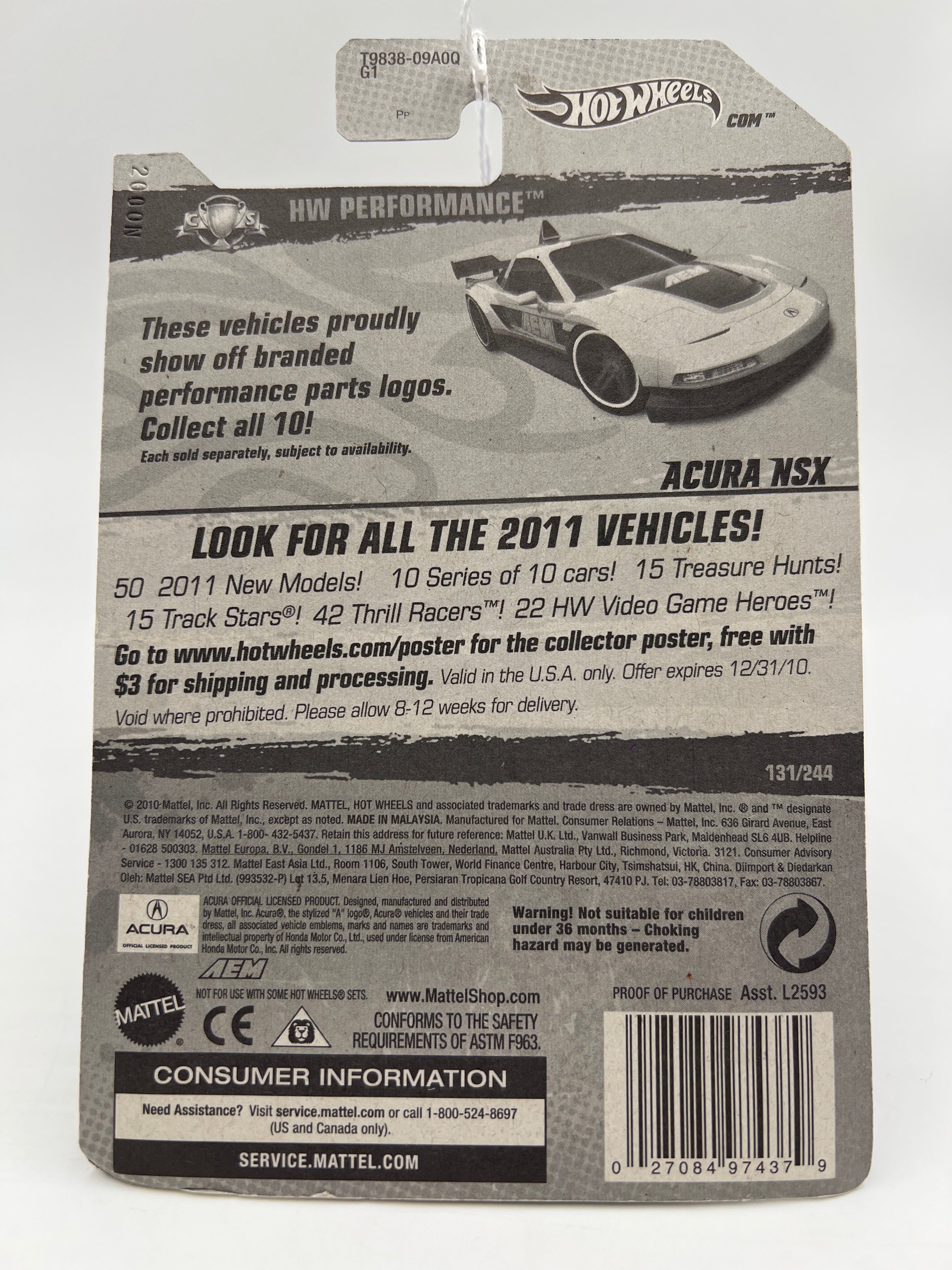 2011 Hot Wheels Performance #131 Acura NSX Yellow - Image 7