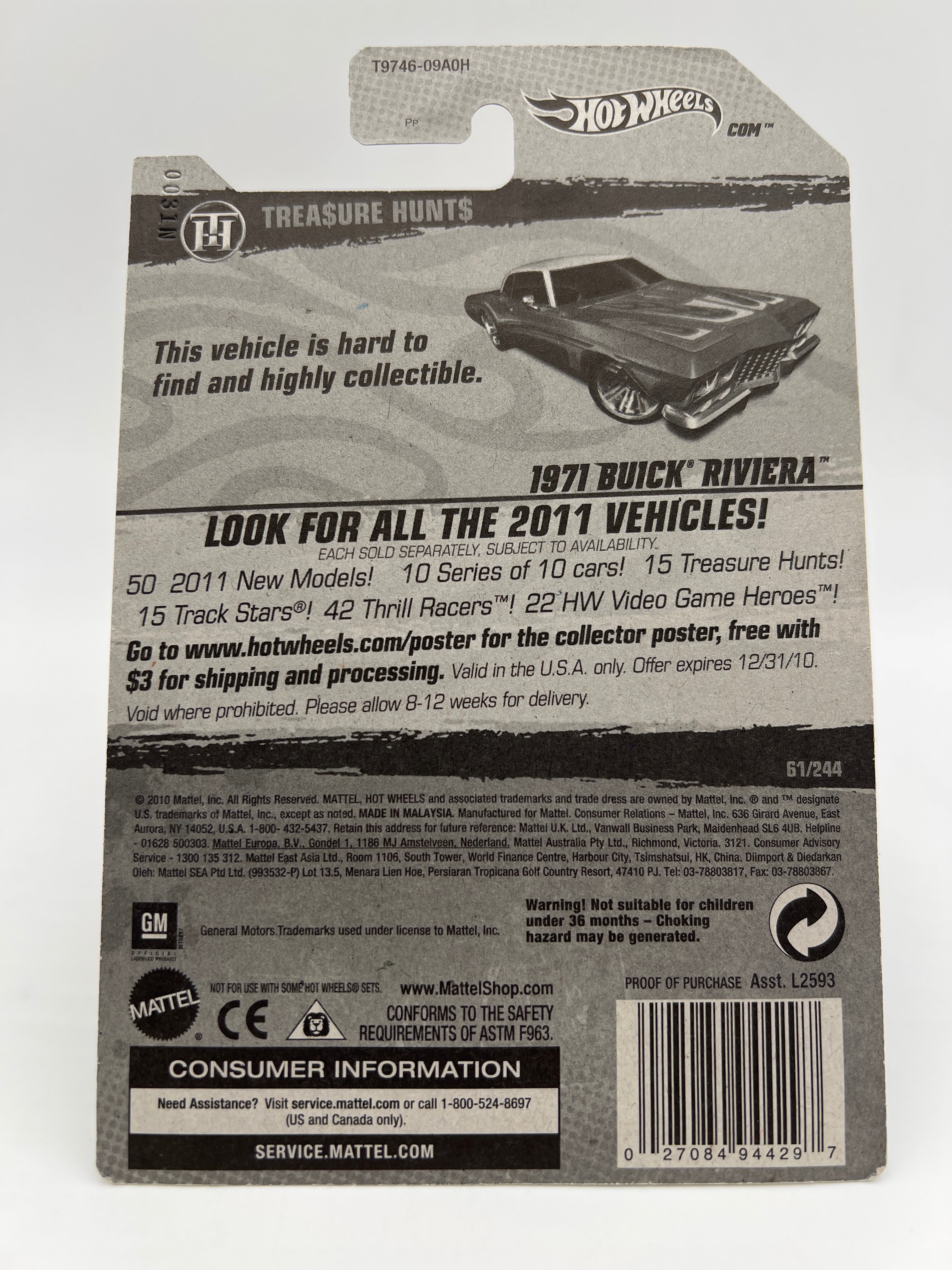 2011 Hot Wheels Super Treasure Hunt #61 1971 Buick Riviera Red W/Protector - Image 7