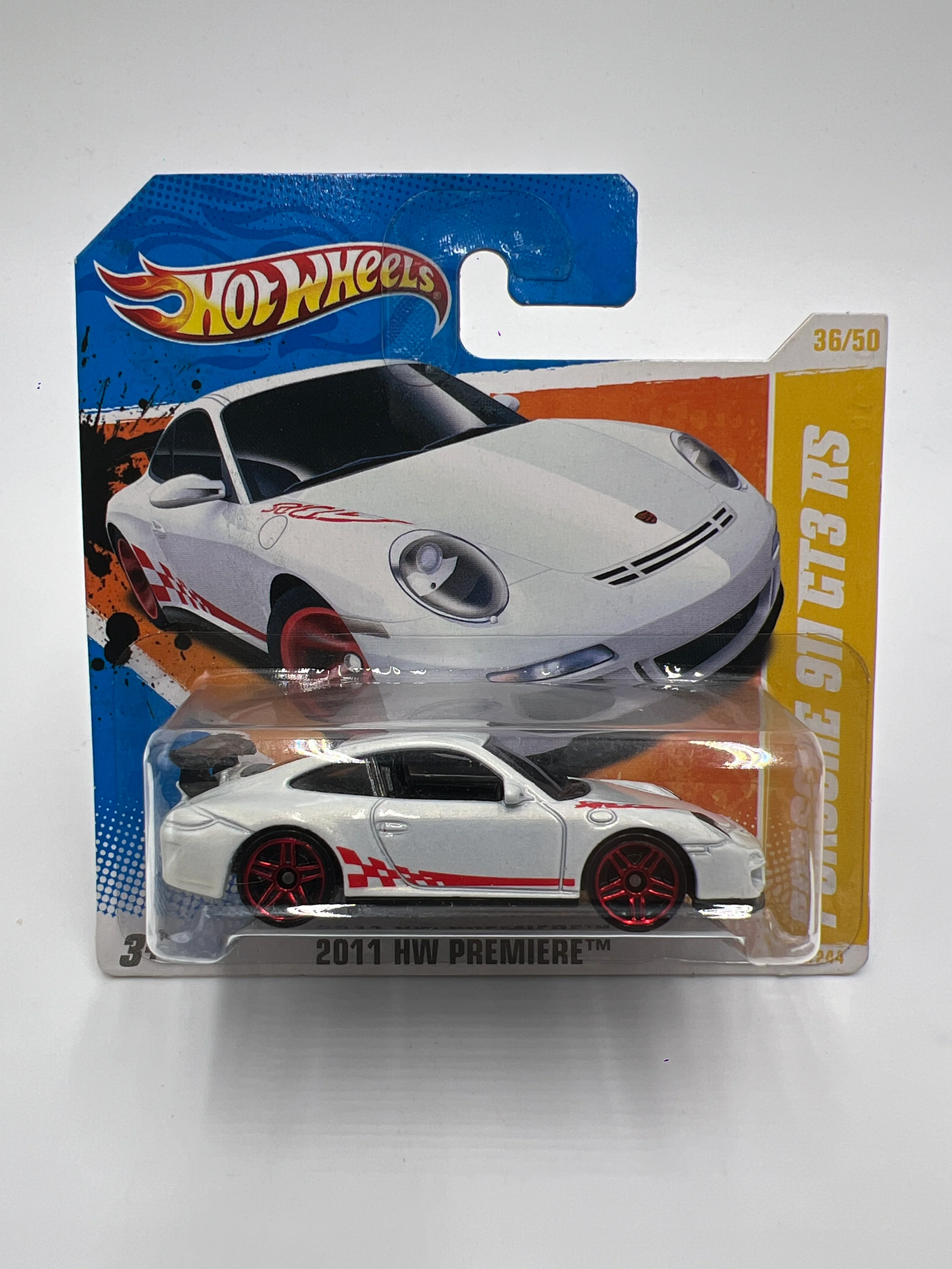 2011 HW Premiere #36 Porsche 911 GT3 RS White Short Card W/Protector