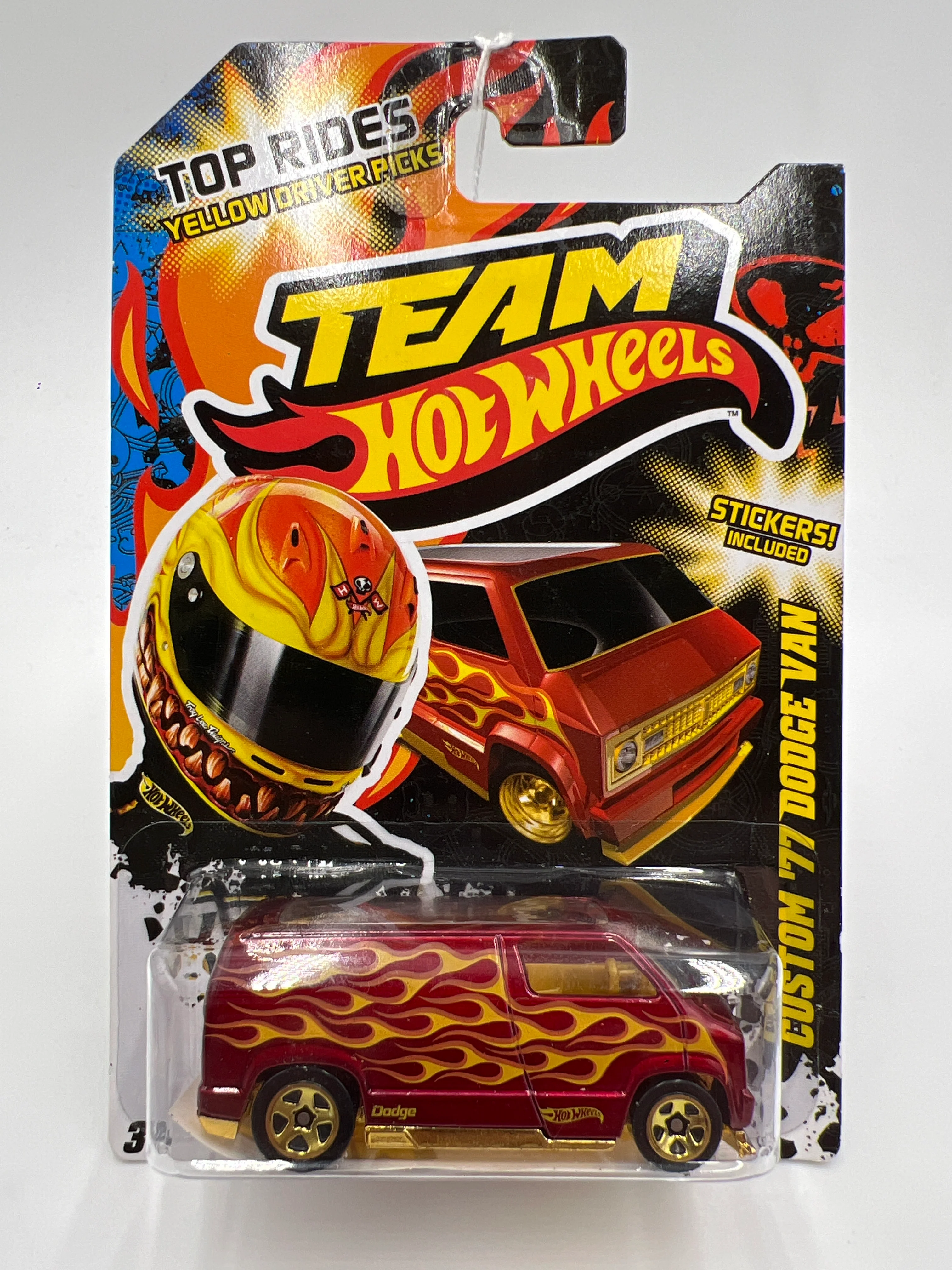 2012 Team Hot Wheels Top Rides Yellow Driver Picks Custom 77 Dodge Van Red 153A - Image 2