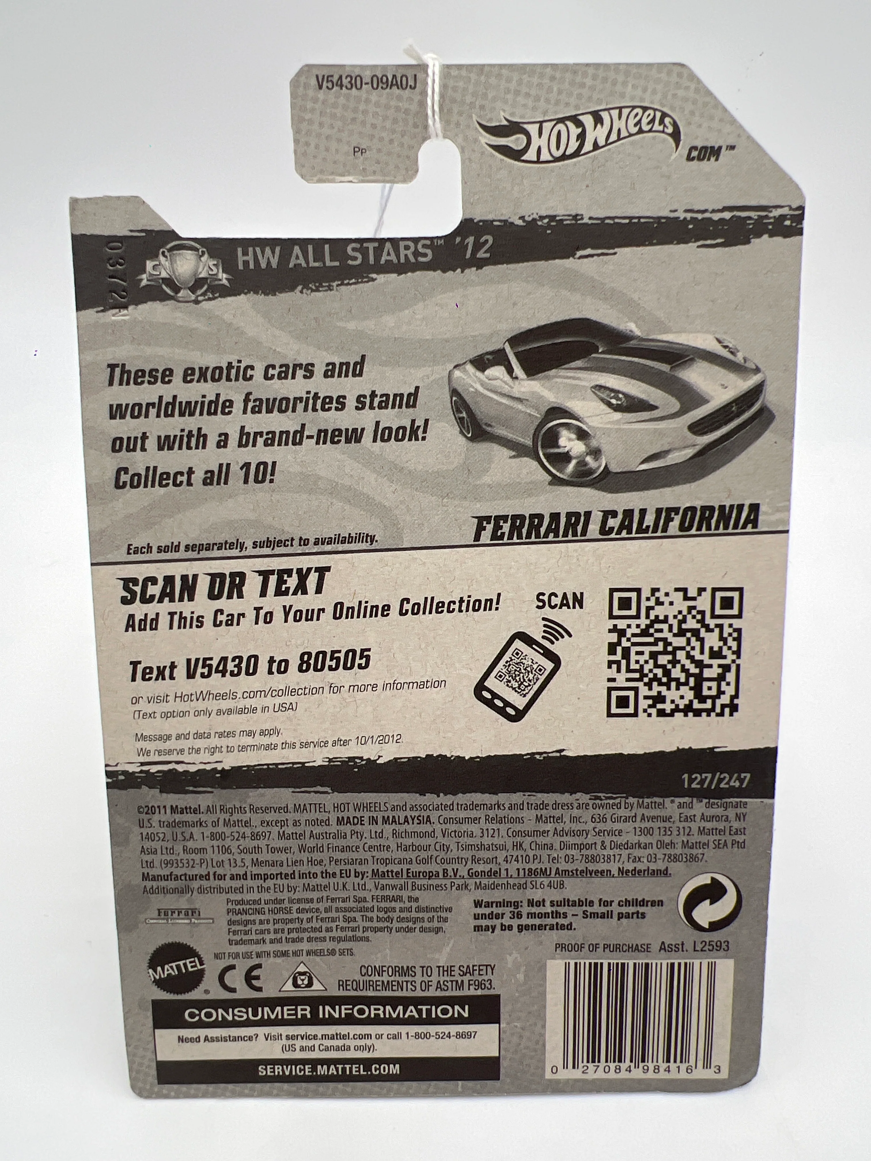 2012 Hot Wheels All Stars #127 Ferrari California White - Image 5