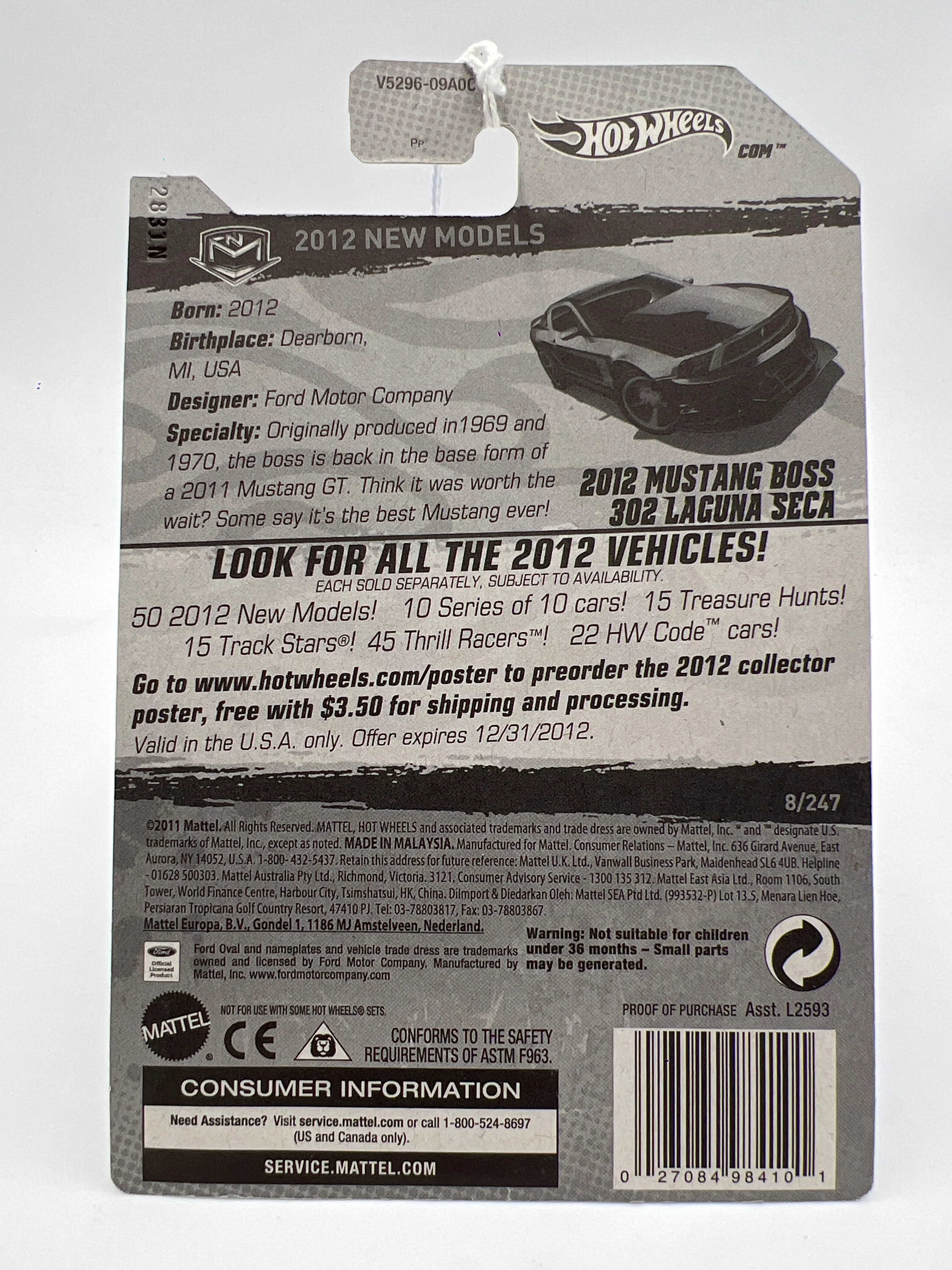 2012 Hot Wheels #8 2012 Mustang Boss 302 Laguna Seca Black 20F - Image 7