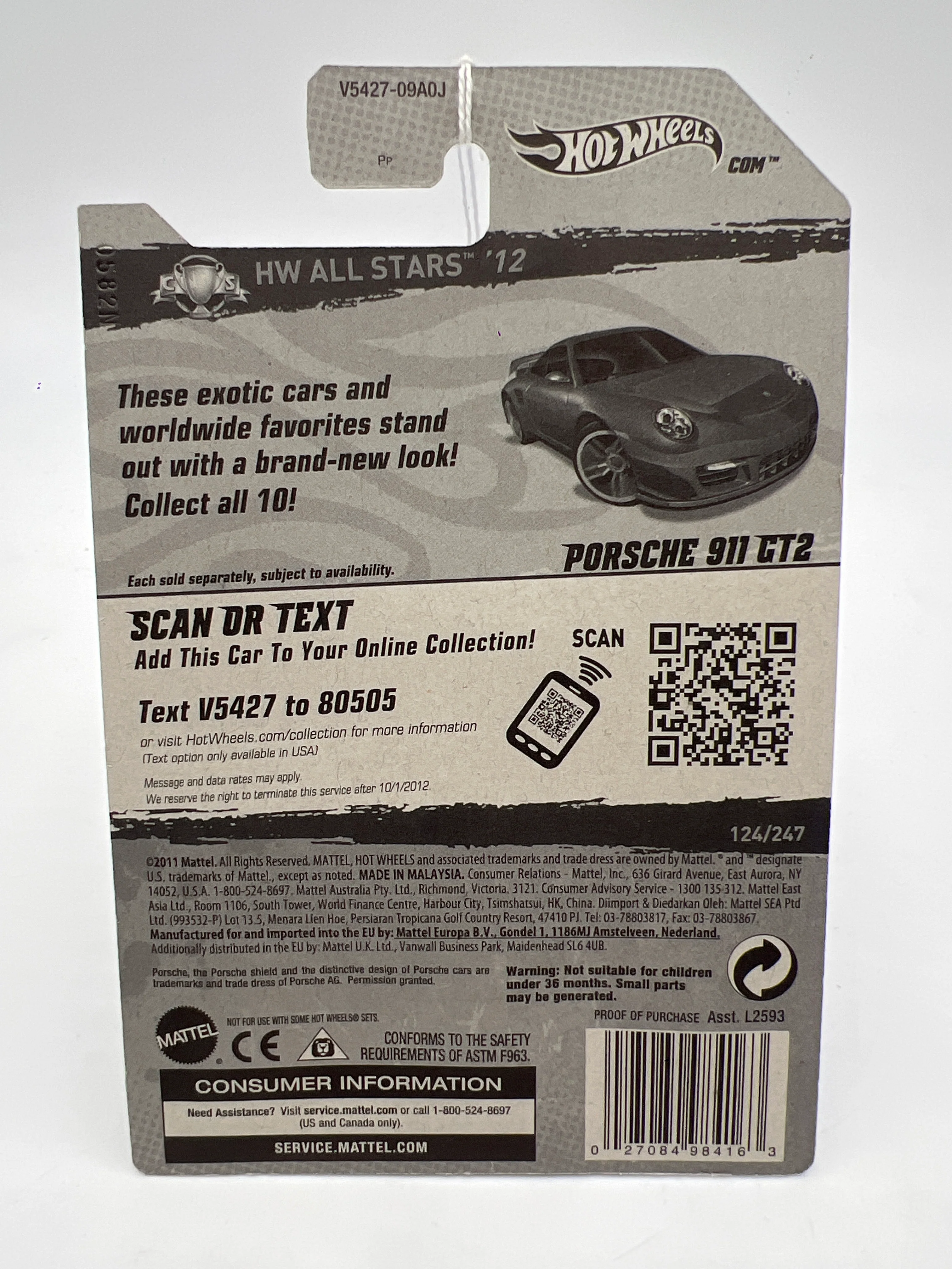2012 Hot Wheels All Stars #124 Porsche 911 GT2 Blue - Image 6