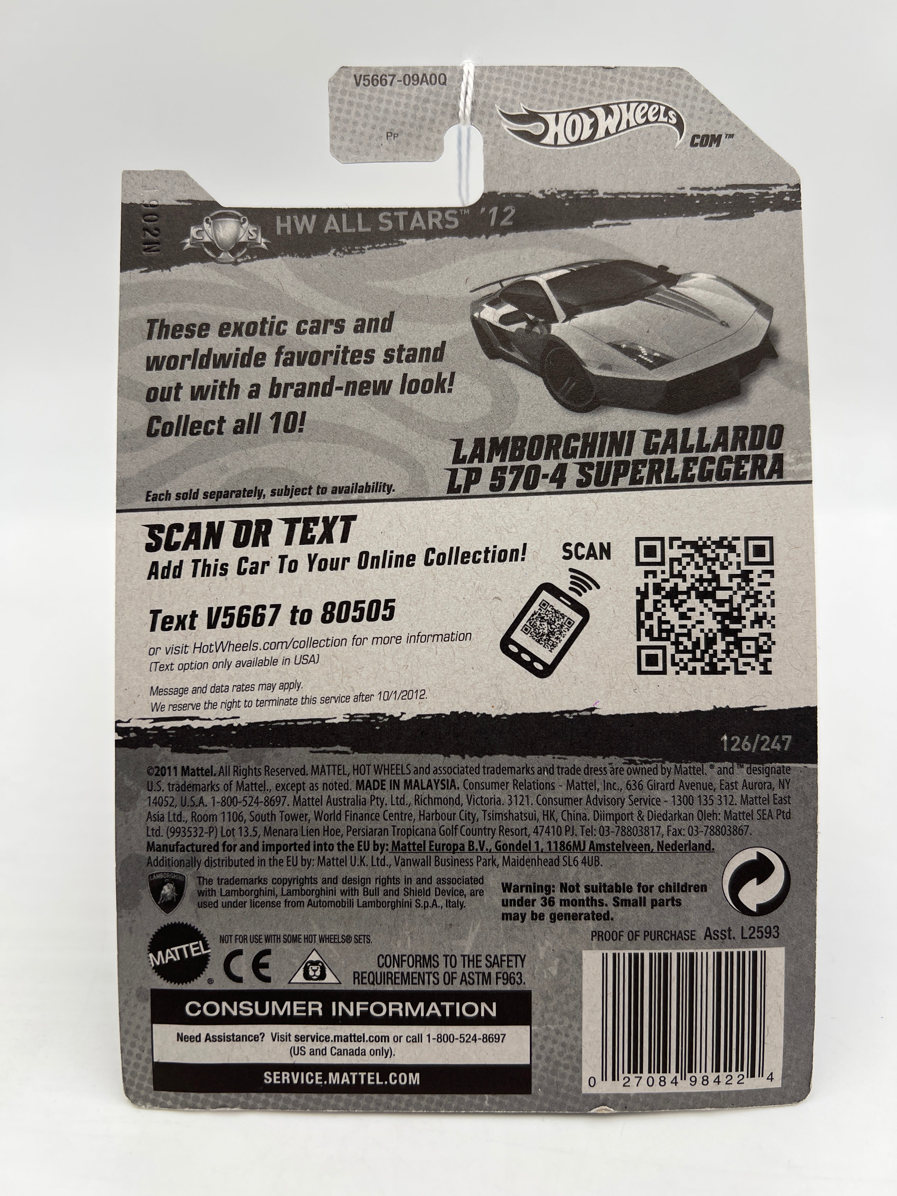 2012 Hot Wheels All Stars #126 Lamborghini Gallardo LP 570-4 SuperLeggera Silver - Image 7