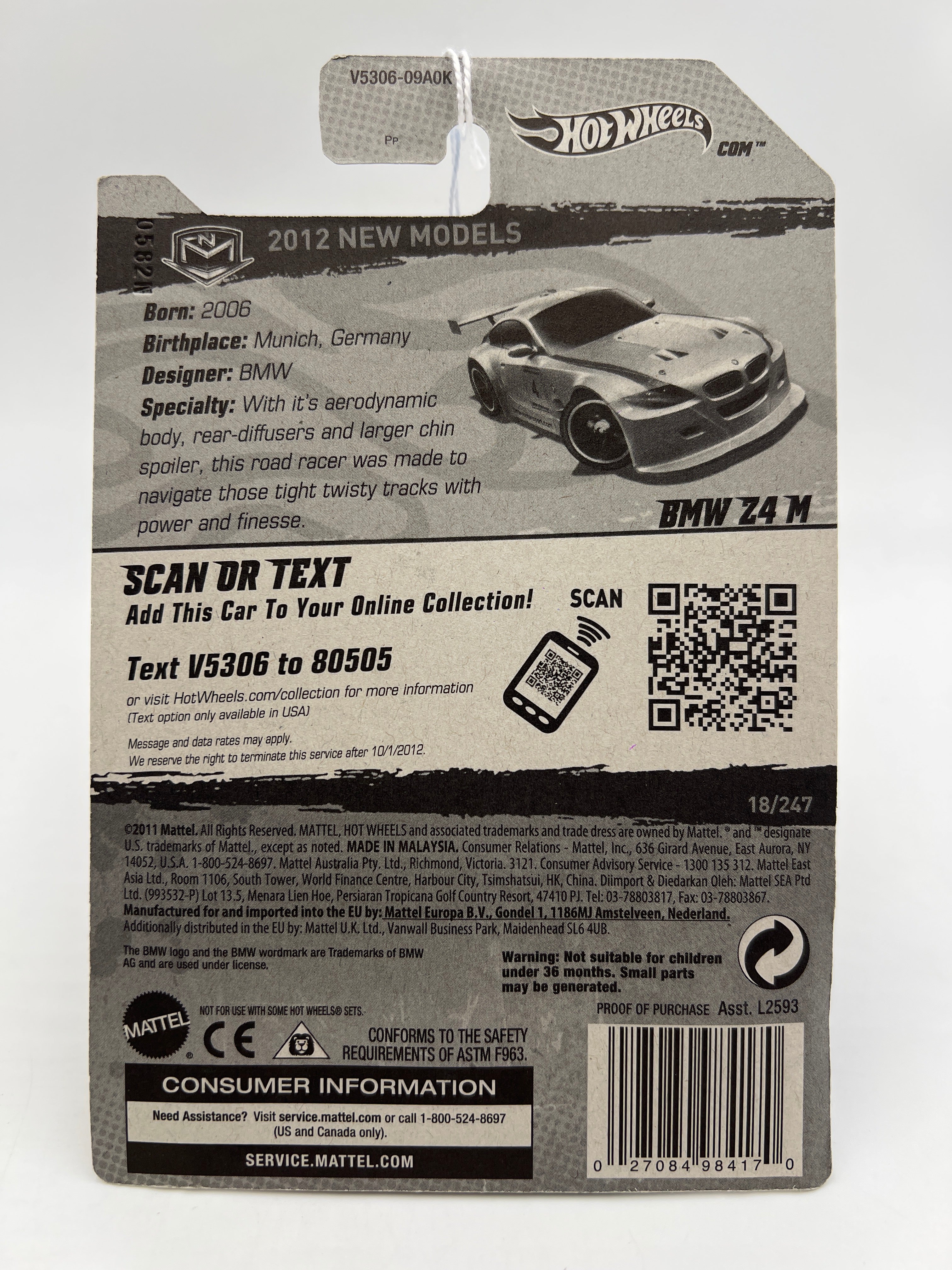 2012 Hot Wheels New Models #18 BMW Z4 M White 106C - Image 7