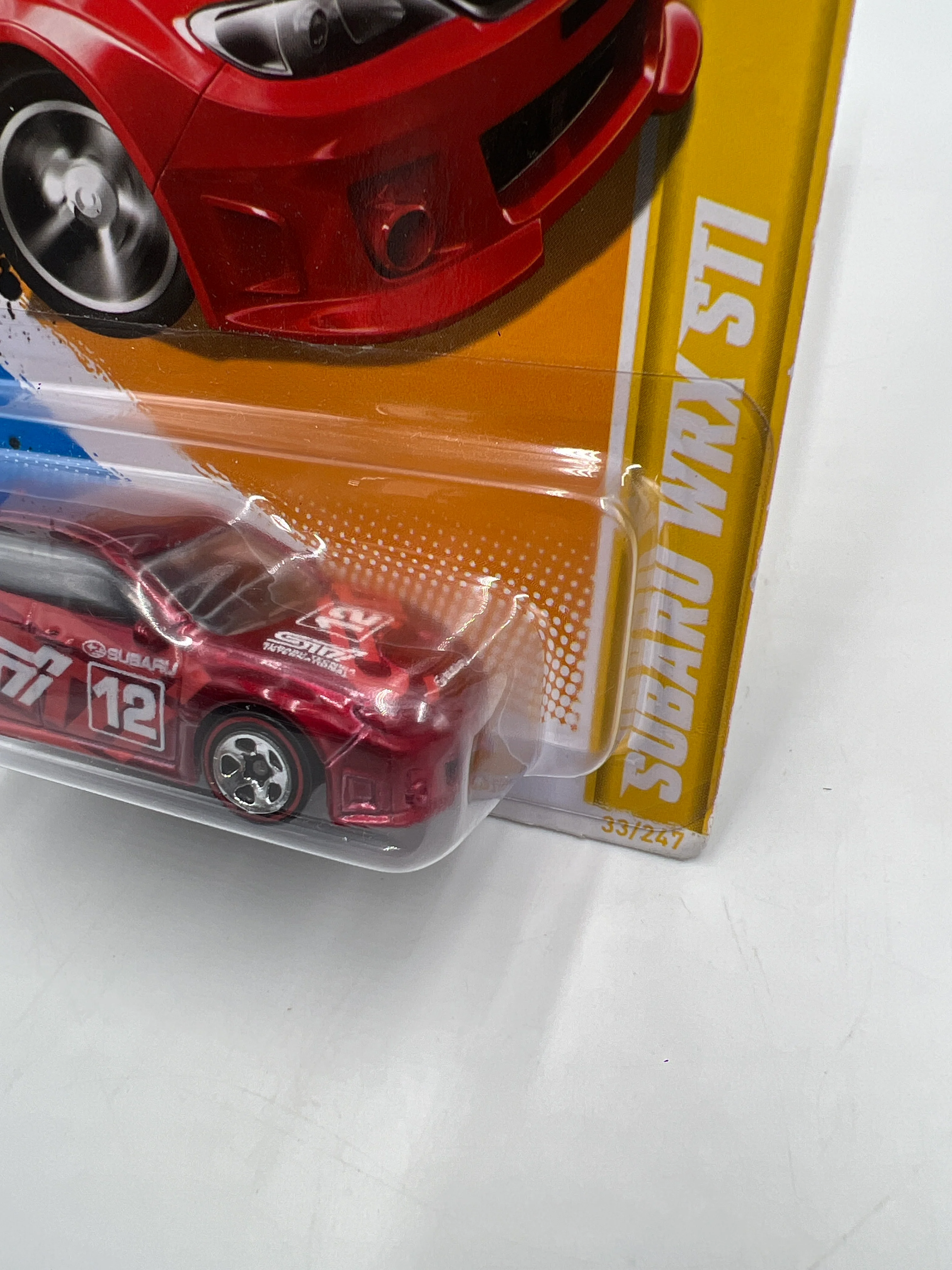 2012 Hot Wheels New Models #33 Walmart Exclusive Redline Wheels Subaru WRX STi Red *Bad Card* 237F - Image 4