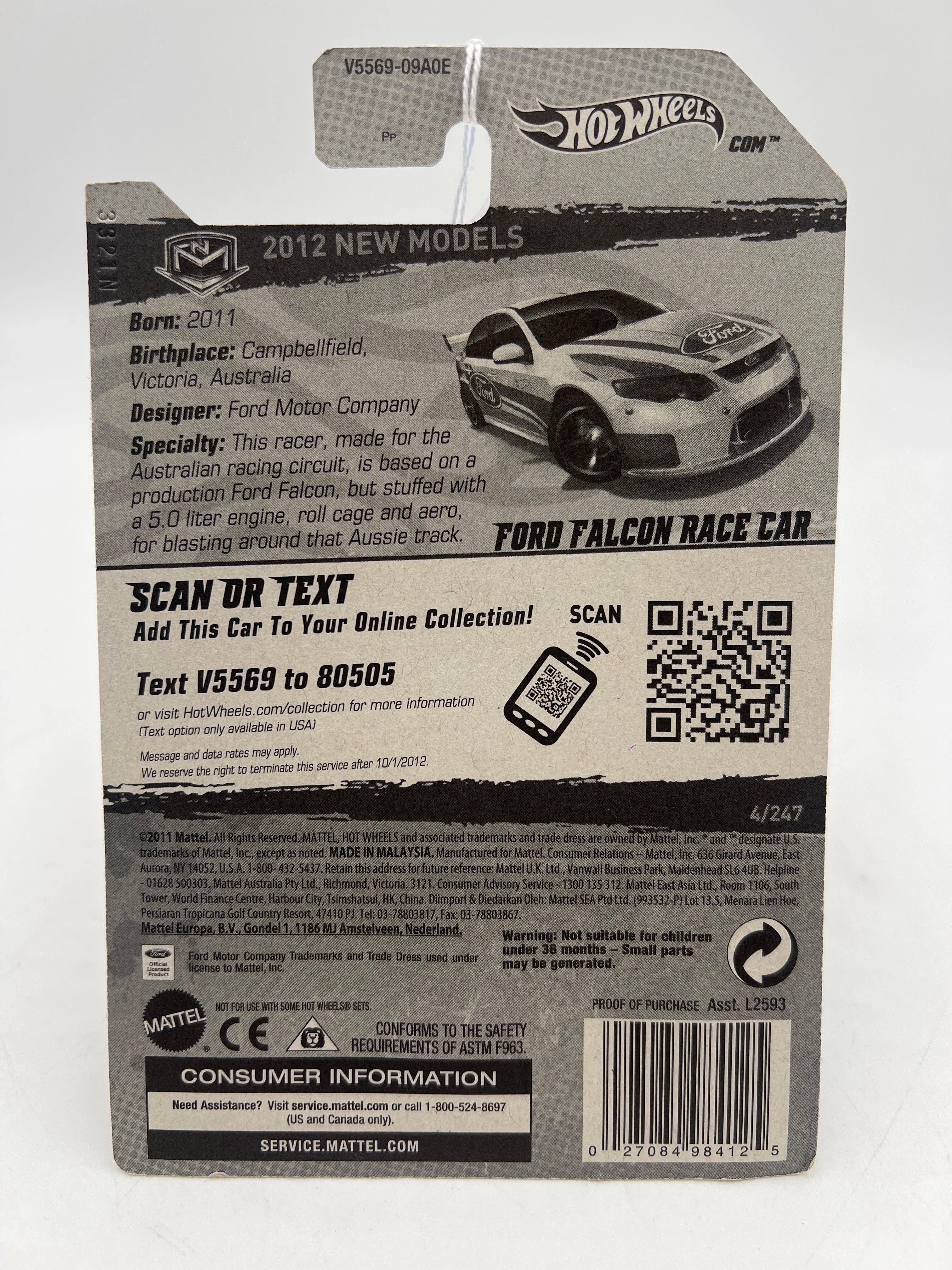 2012 Hot Wheels New Models #4 Ford Falcon Race Car White 32F - Image 6