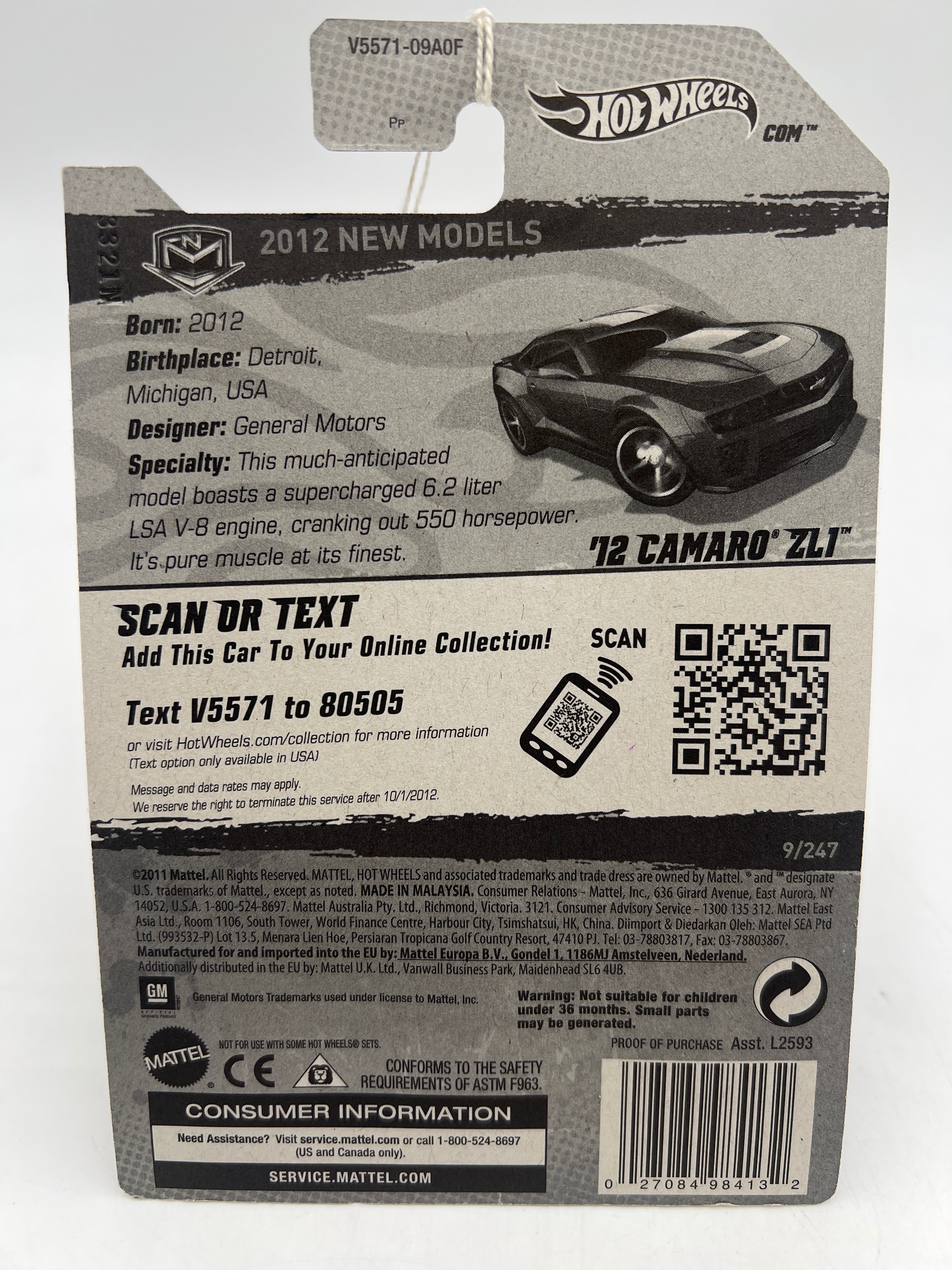2012 Hot Wheels New Models #9 12 Camaro ZL1 Blue 3B - Image 6
