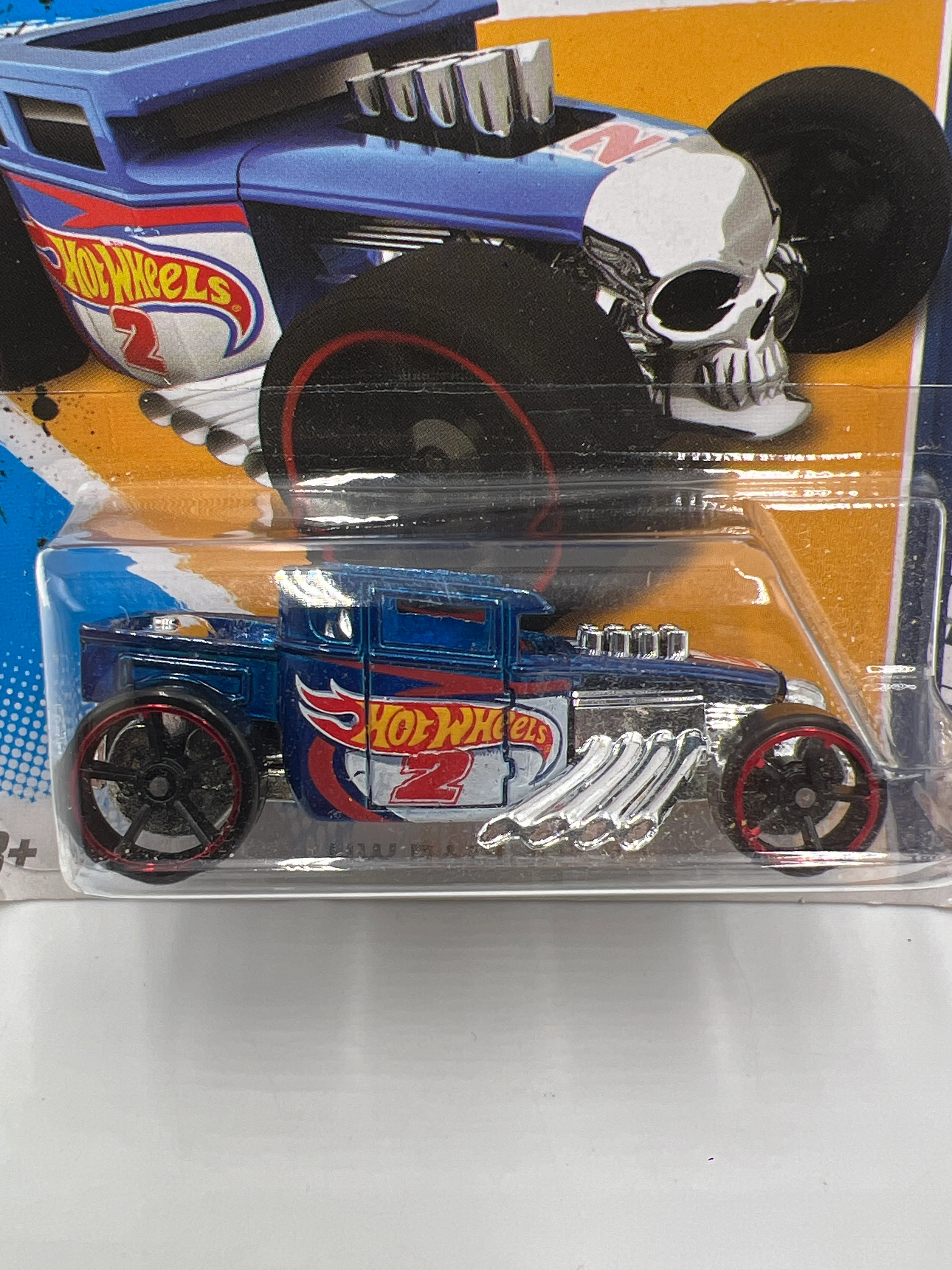 2012 Hot Wheels Short Card HW Racing #180 Bone Shaker Blue - Image 2