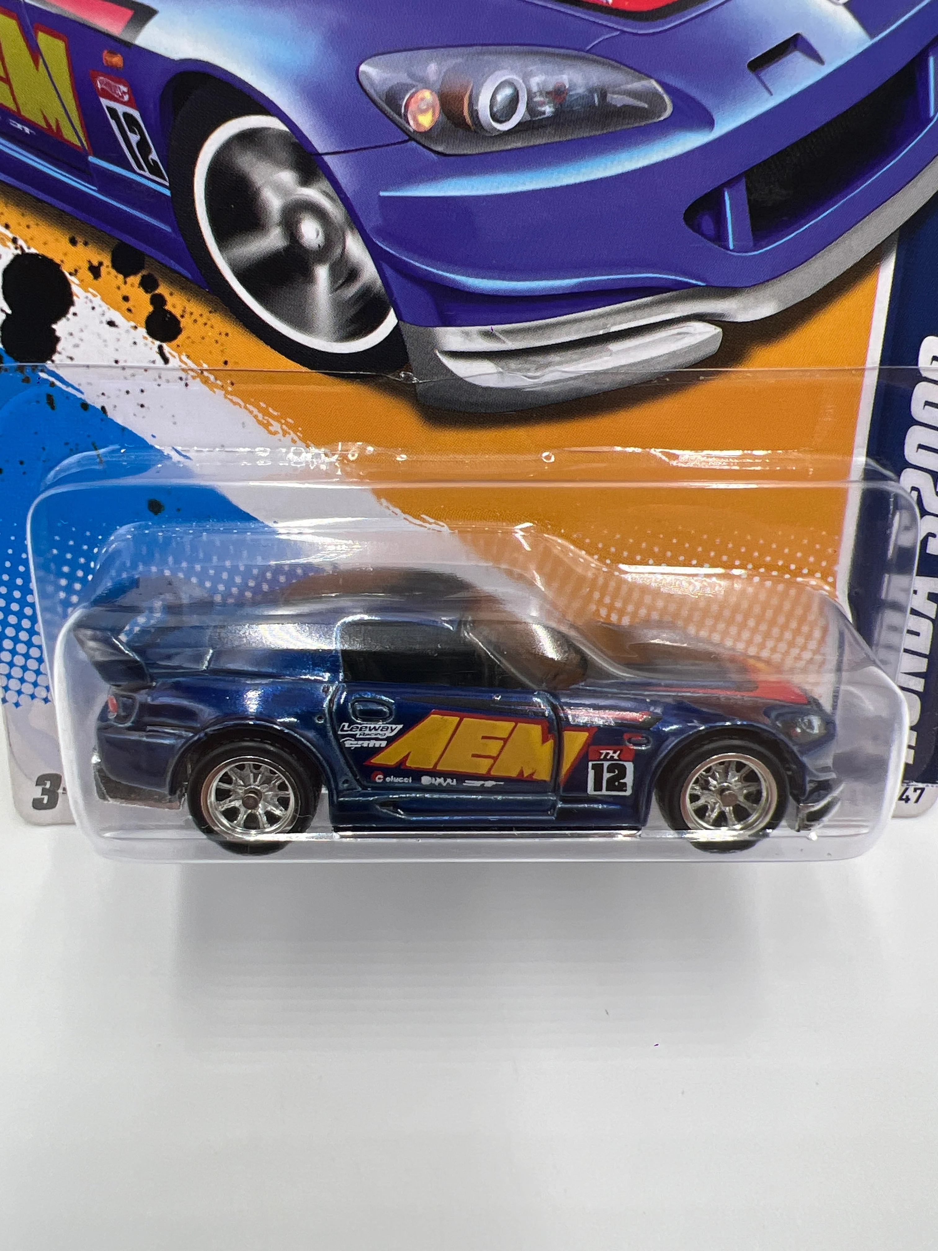 2012 Hot Wheels Super Treasure Hunt #141 Honda S2000 AEM Blue W/Protector International Card - Image 2
