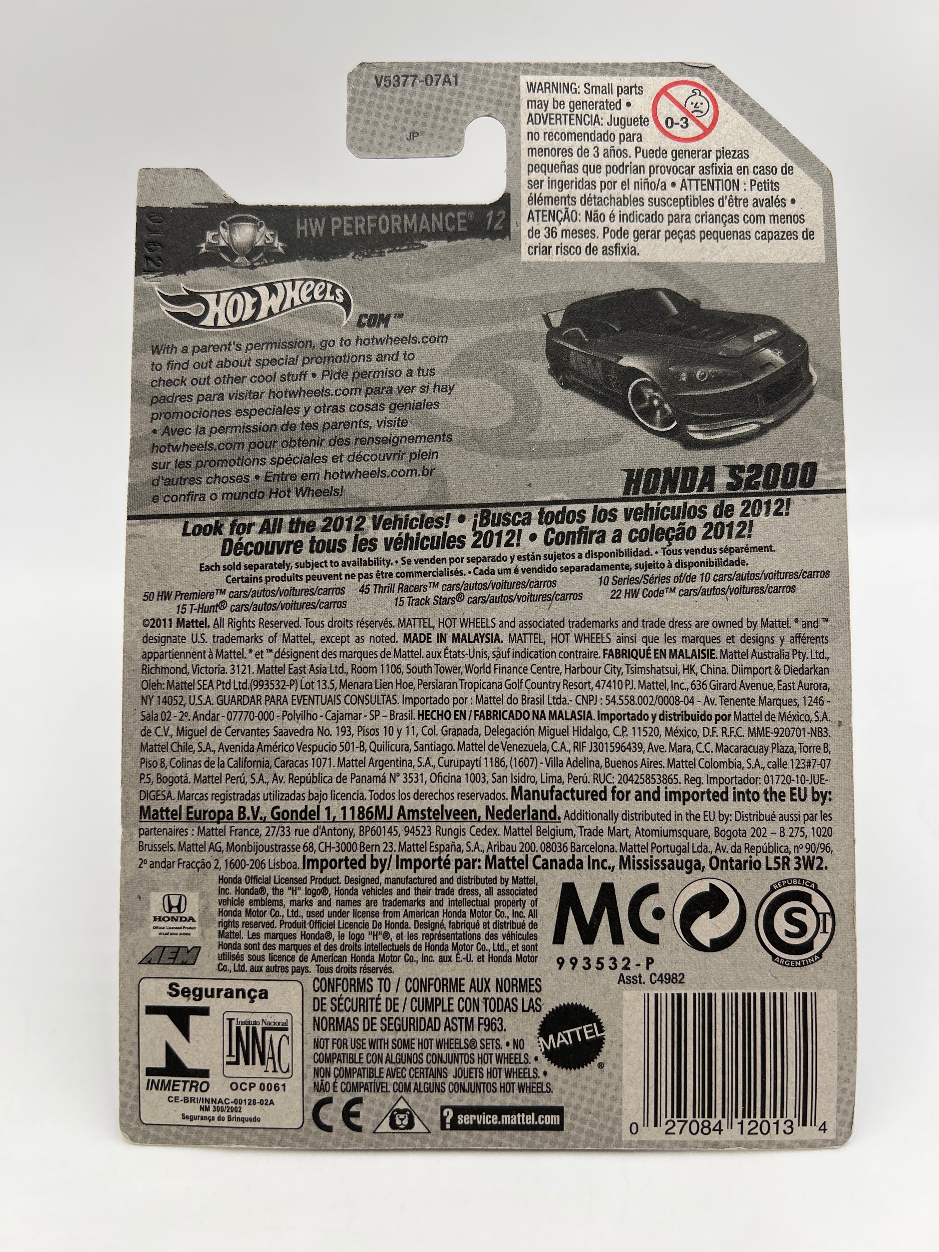 2012 Hot Wheels Super Treasure Hunt #141 Honda S2000 AEM Blue W/Protector International Card - Image 6
