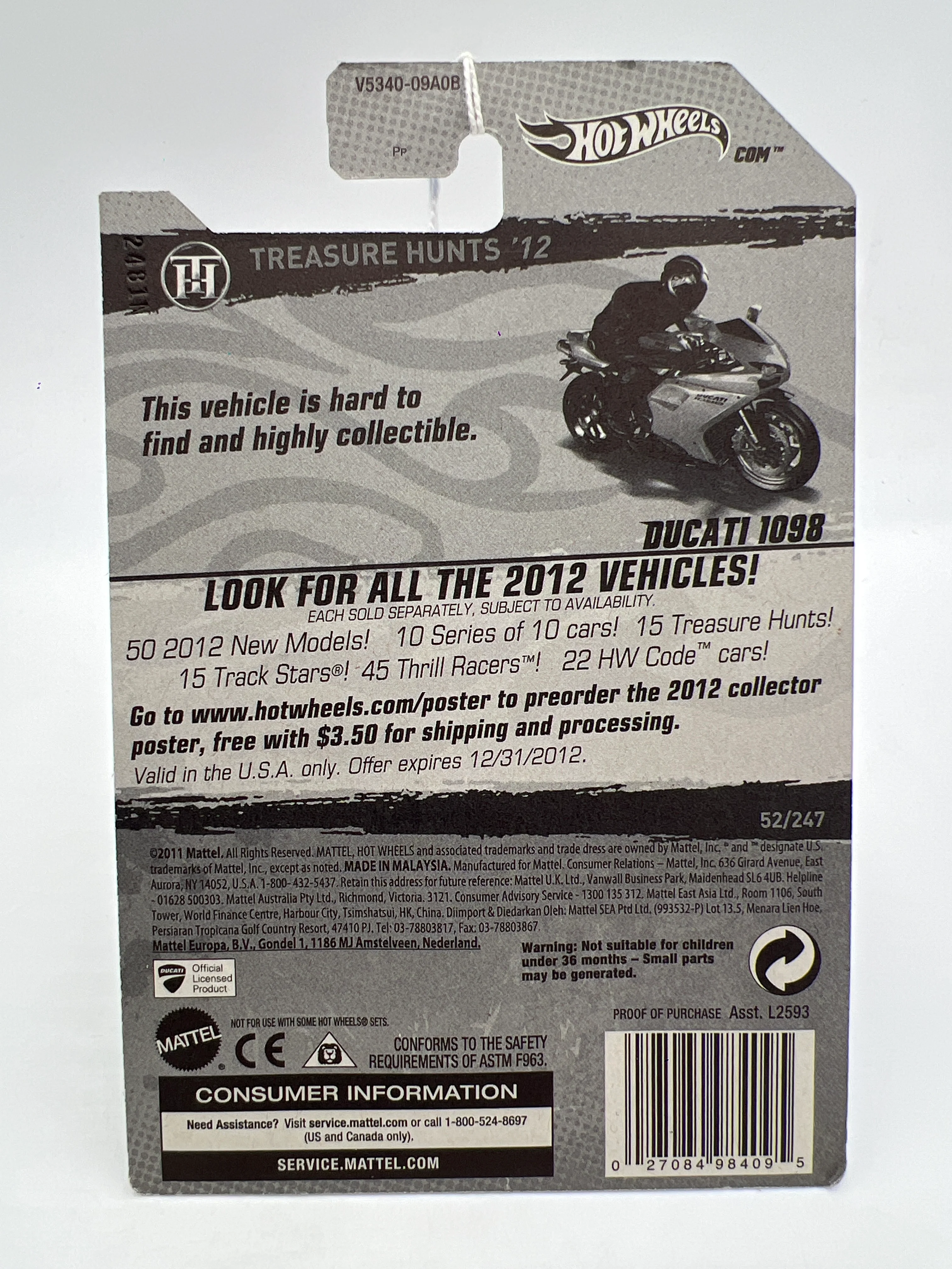 2012 Hot Wheels Treasure Hunts #52 Ducati 1098 Yellow - Image 6