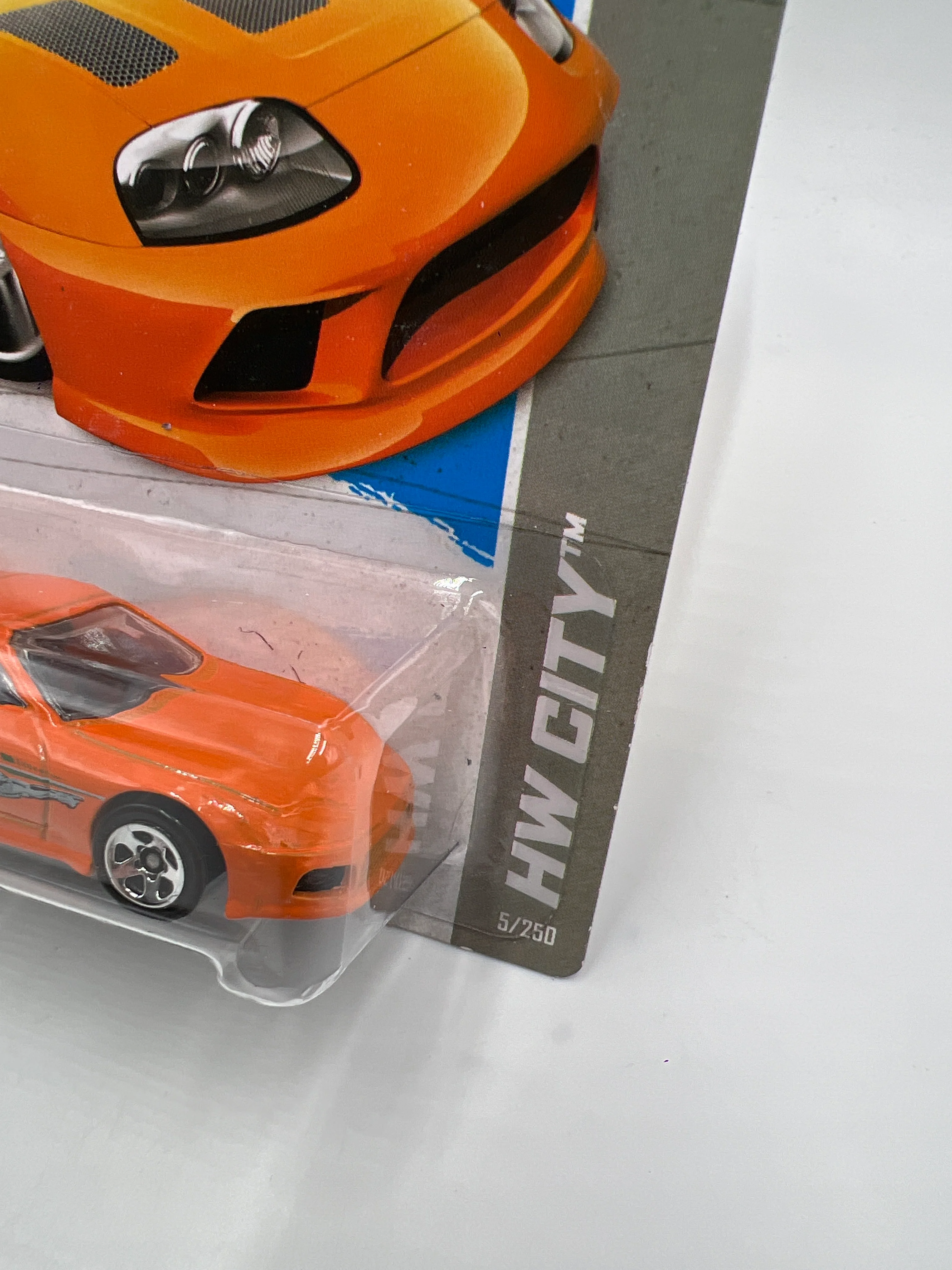 2013 Hot Wheels City #5 Fast & Furious Toyota Supra Orange W/Protector - Image 3
