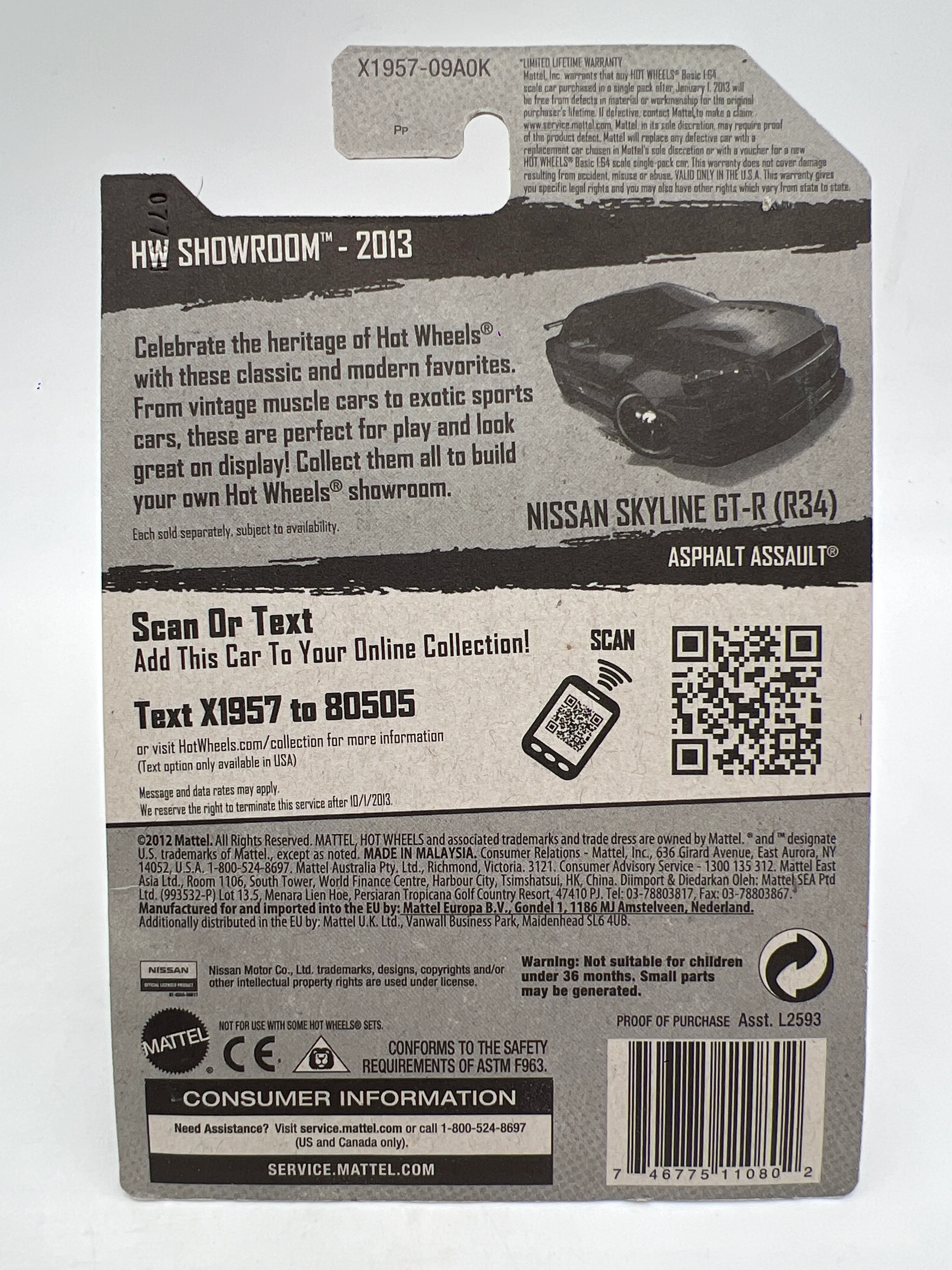 2013 Hot Wheels Showroom #158 Nissan Skyline GT-R R34 Black W/Protector 1 - Image 6