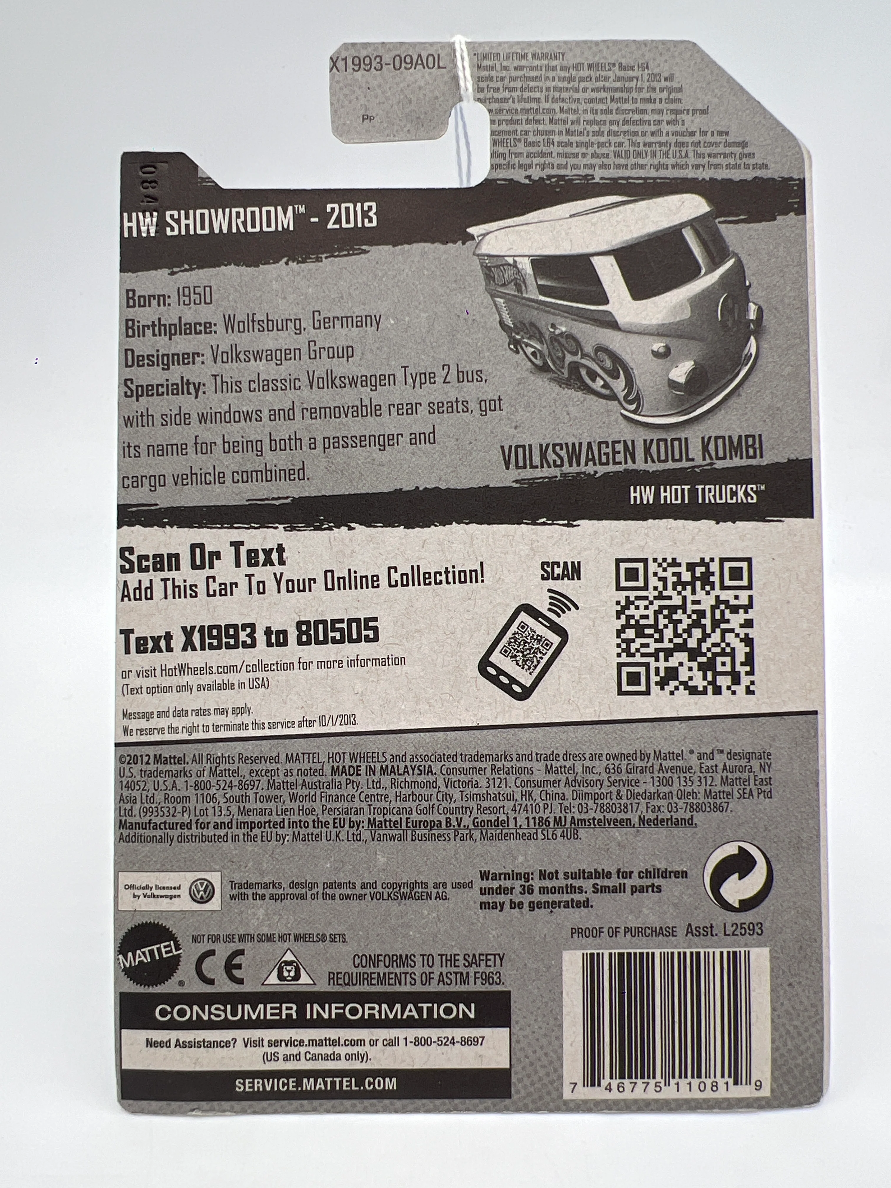 2013 Hot Wheels Showroom #169 Kool Kombi White Blister Not Perfect 97D - Image 7