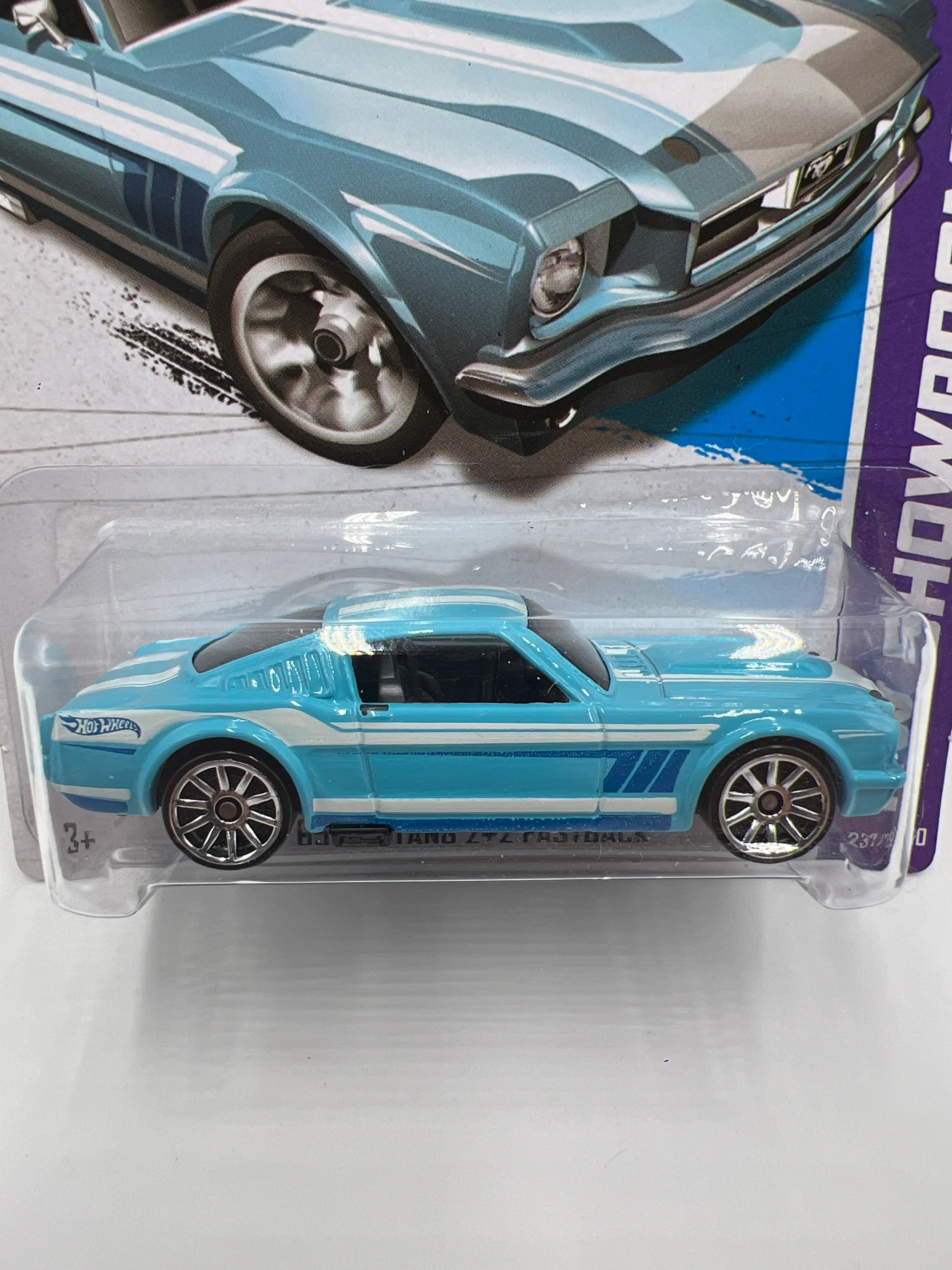 2013 Hot Wheels Showroom #237 65 Mustang 2+2 Fastback Light Blue 27B - Image 2