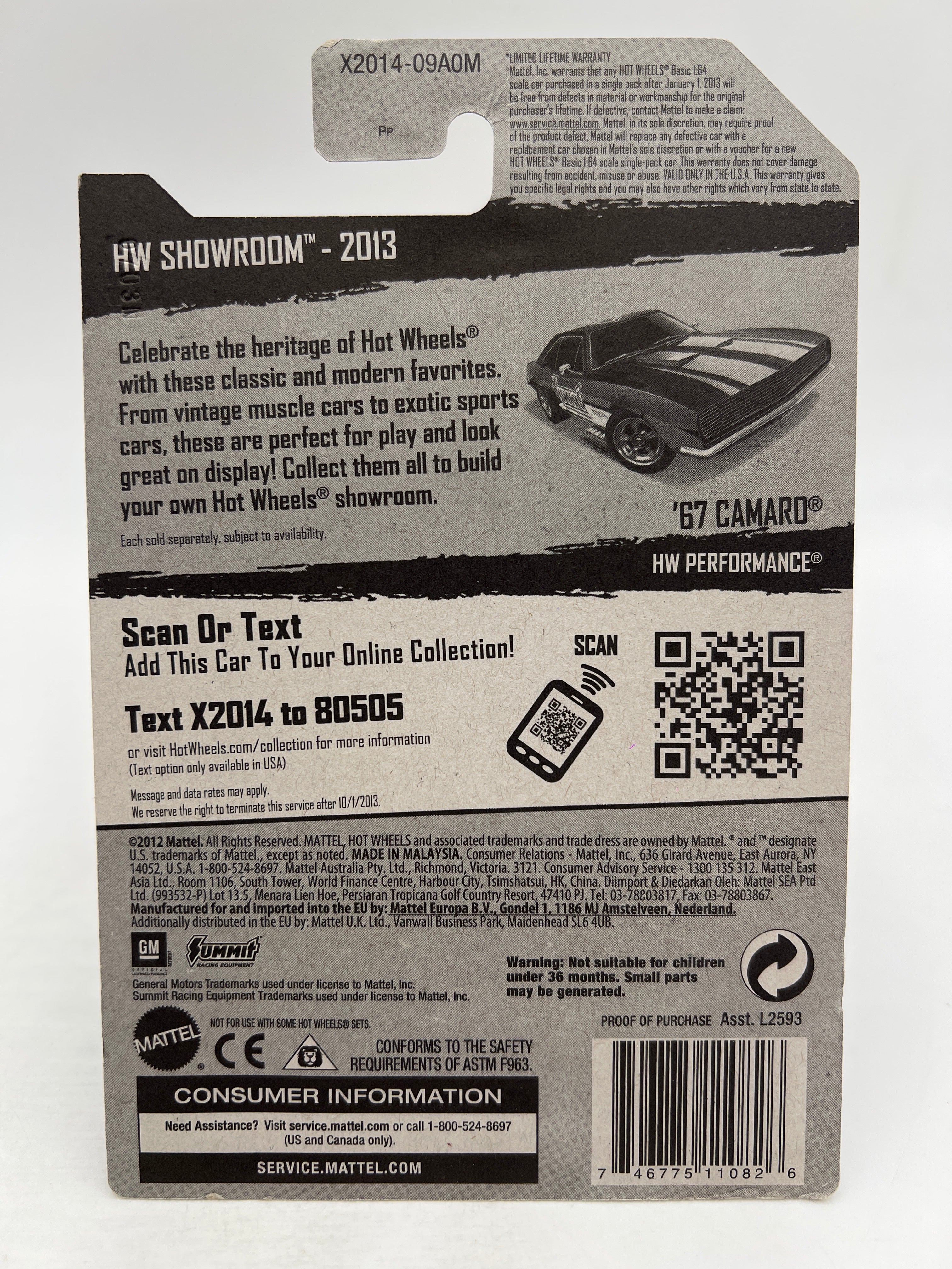 2013 Hot Wheels Super Treasure Hunt #244 67 Camaro Summit W/ Protector - Image 6