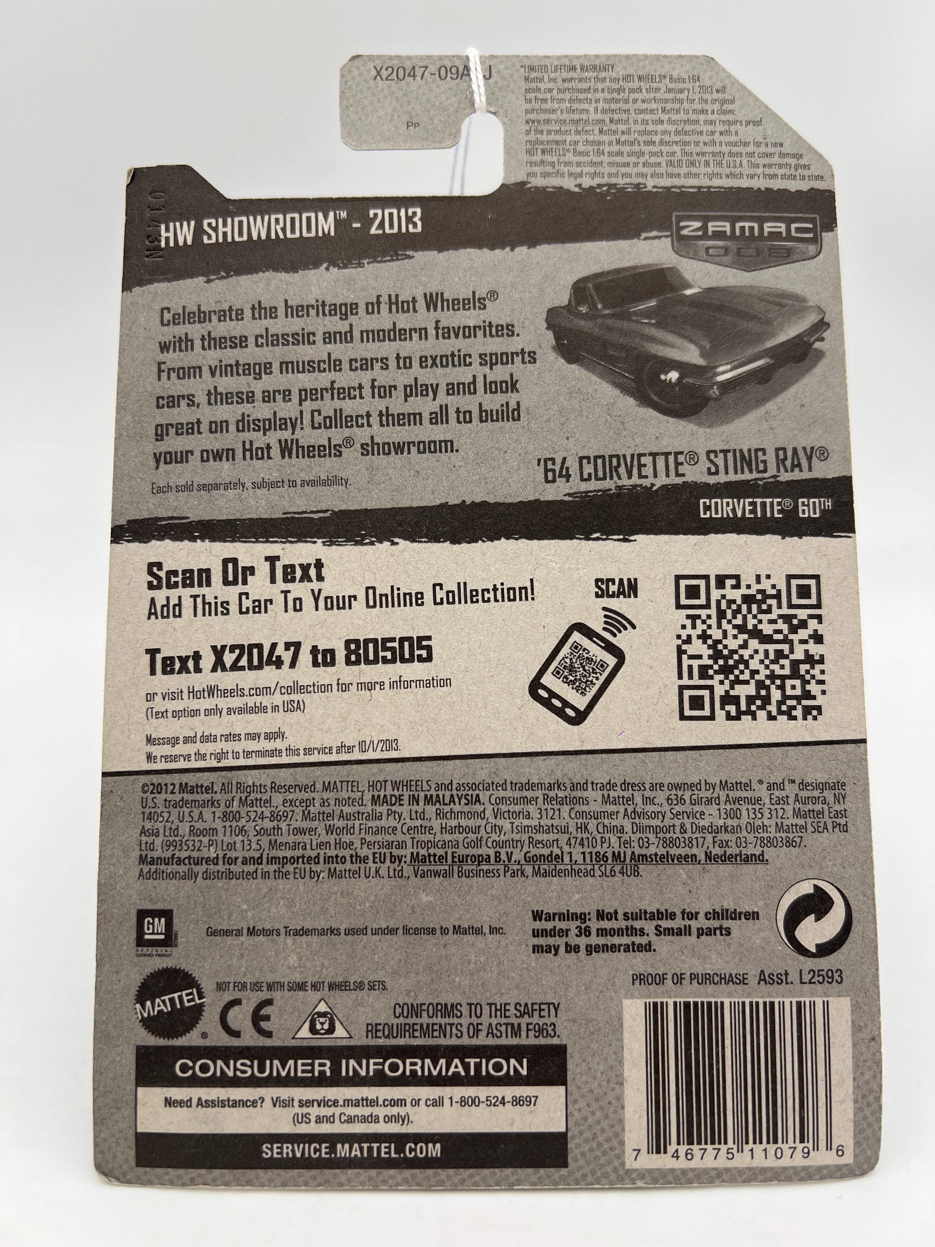 2013 Hot Wheels Walmart Zamac 8 #204 64 Corvette Stingray 146D - Image 6