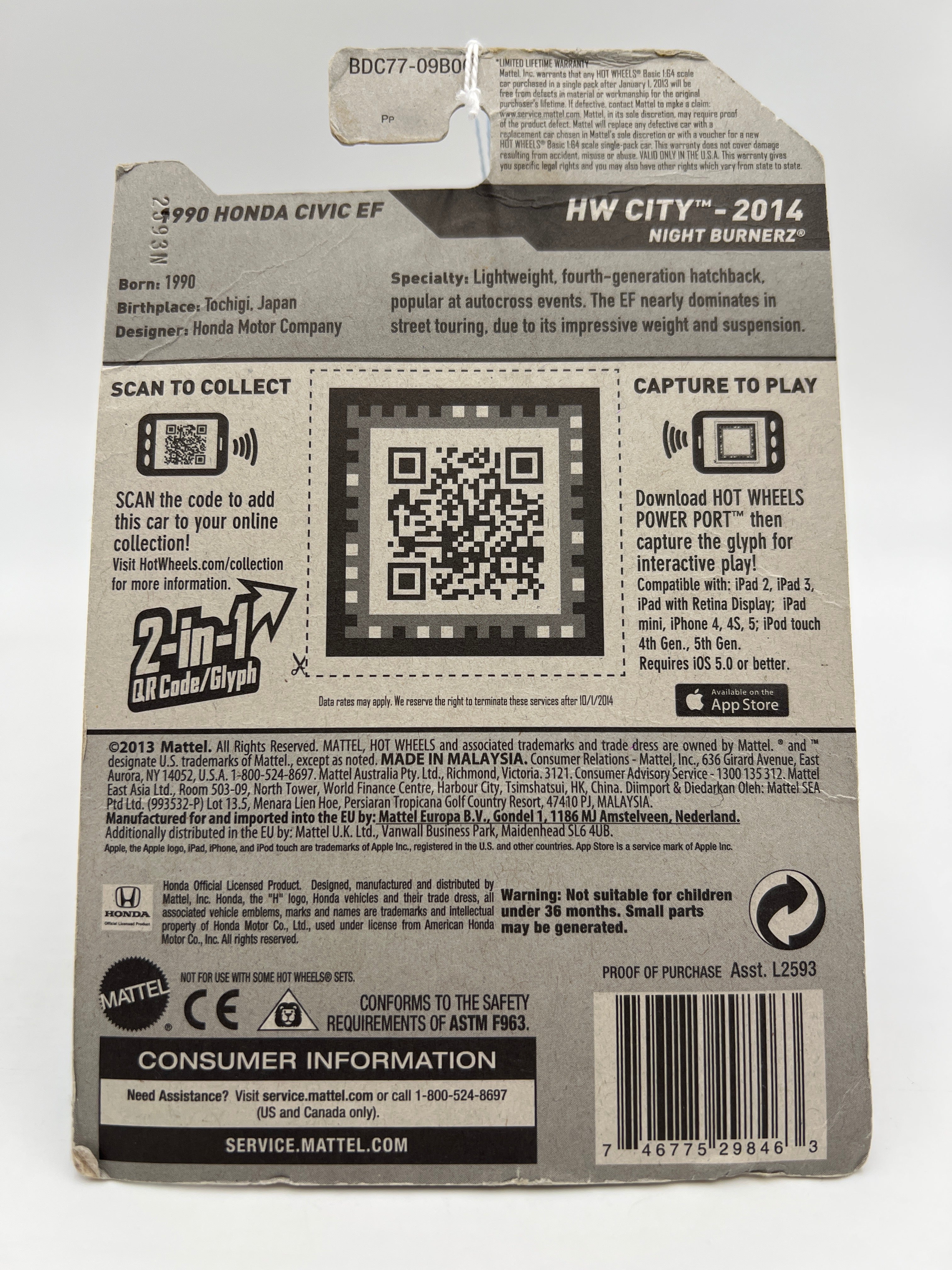 2014 Hot Wheels City #30 1990 Honda Civic EF Red Bad Card 78A - Image 9