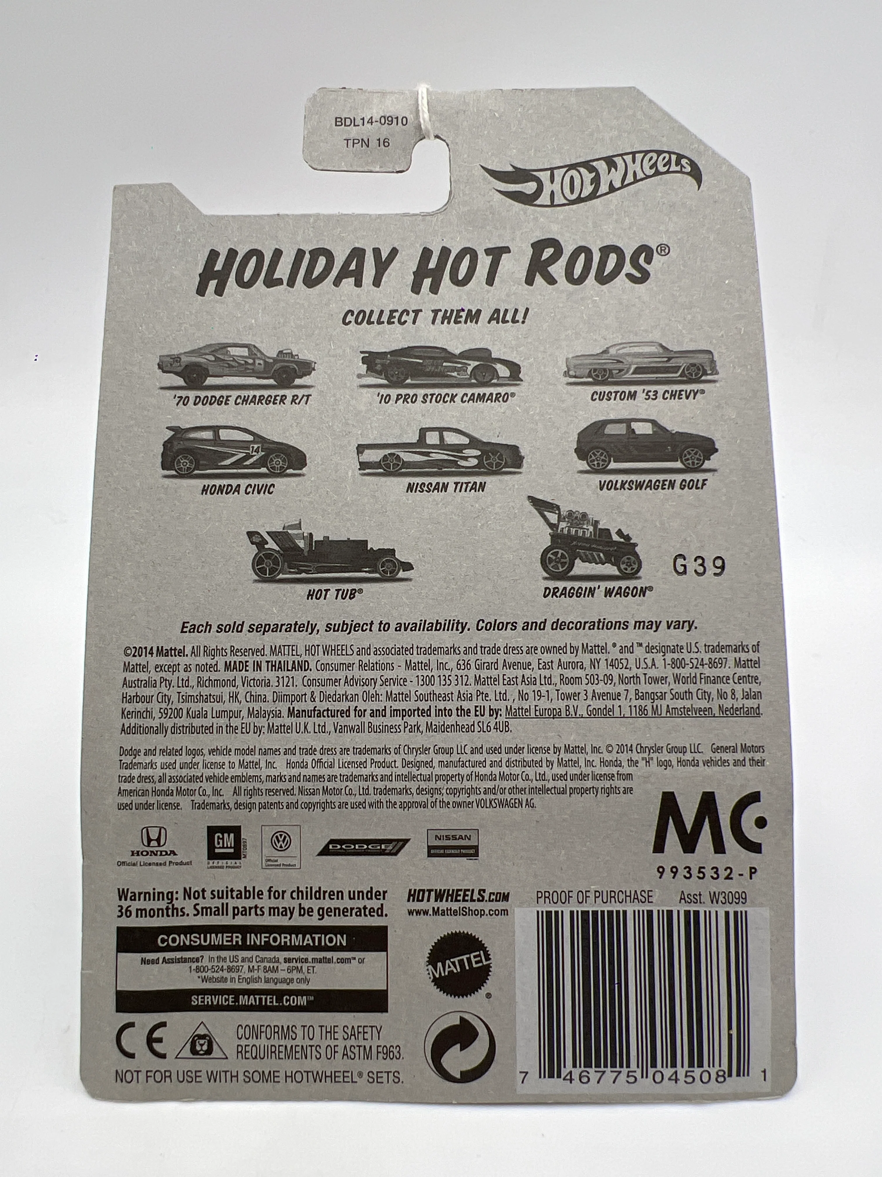 2014 Hot Wheels Holiday Hot Rods #8 Volkswagen Golf Red 158A - Image 6