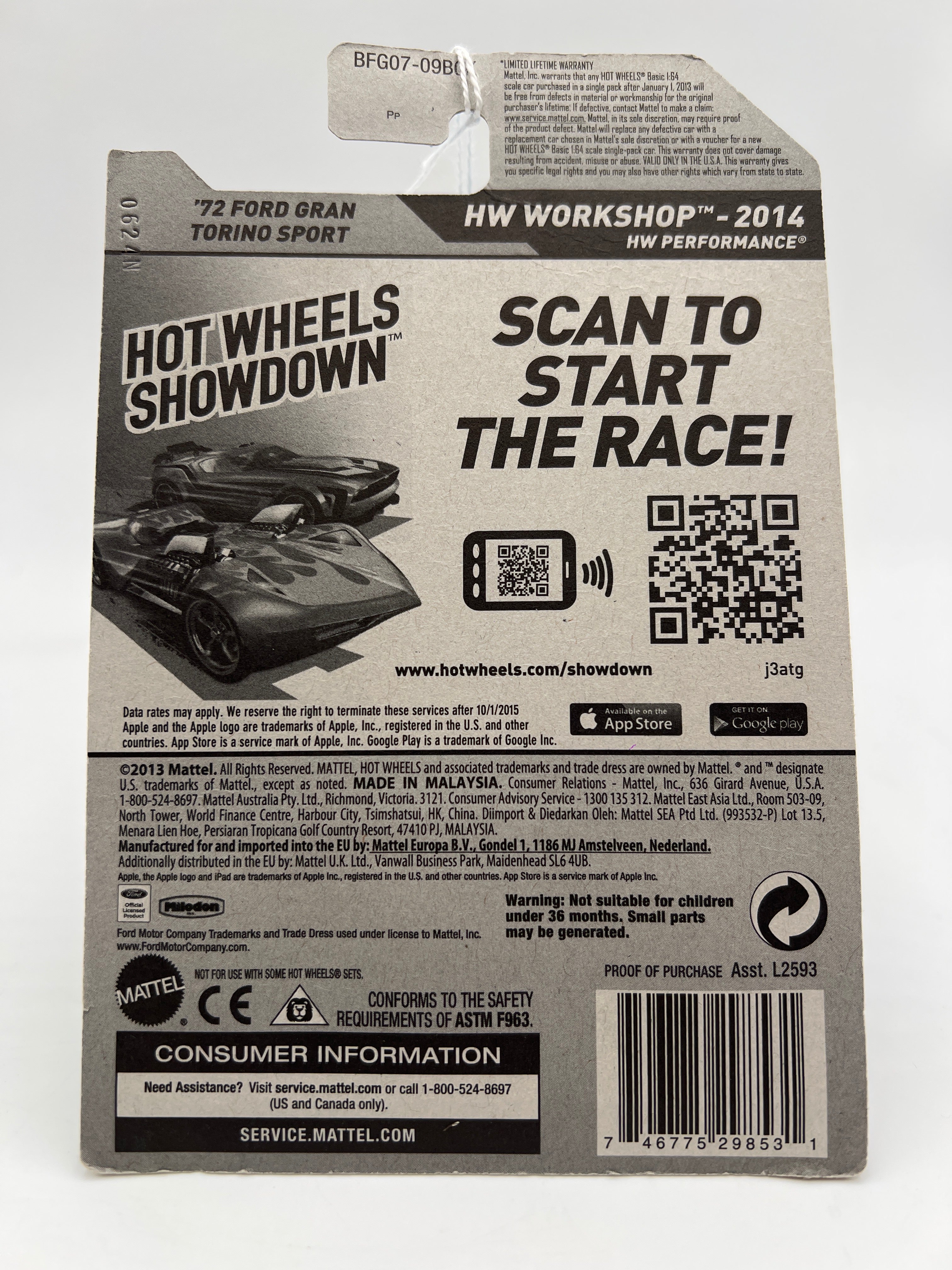 2014 Hot Wheels Workshop #248 72 Ford Gran Torino Sport Miloden White 33B - Image 7