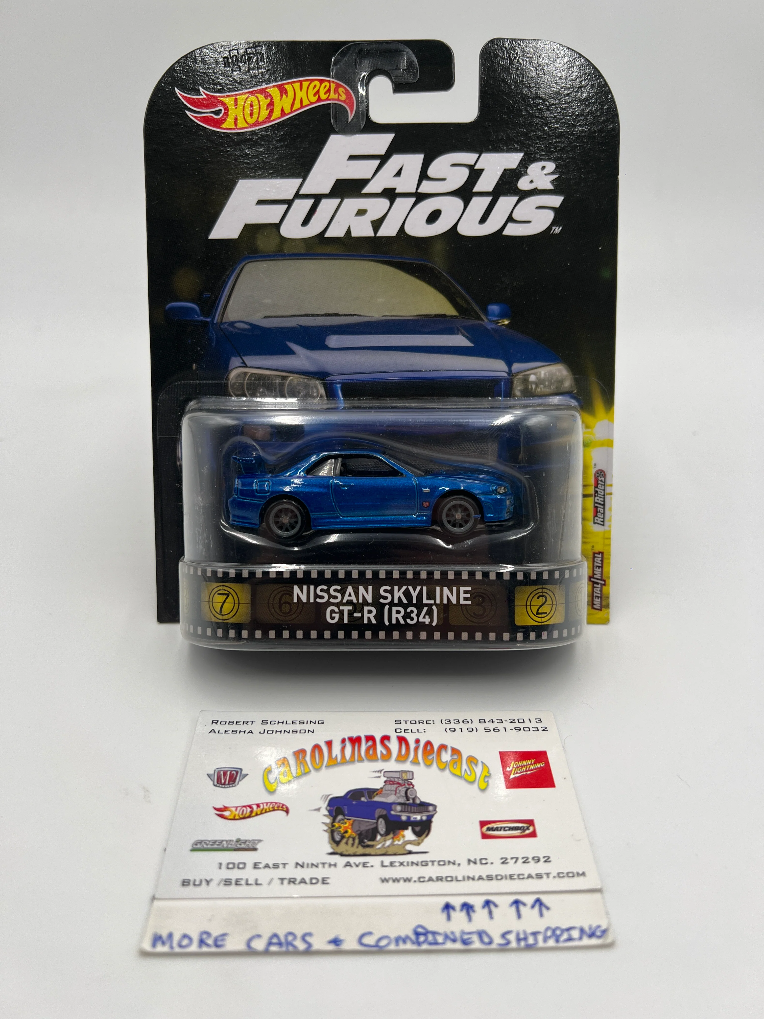 Hot Wheels Retro Entertainment Fast & Furious Nissan Skyline GT-R R34 Blue W/Protector