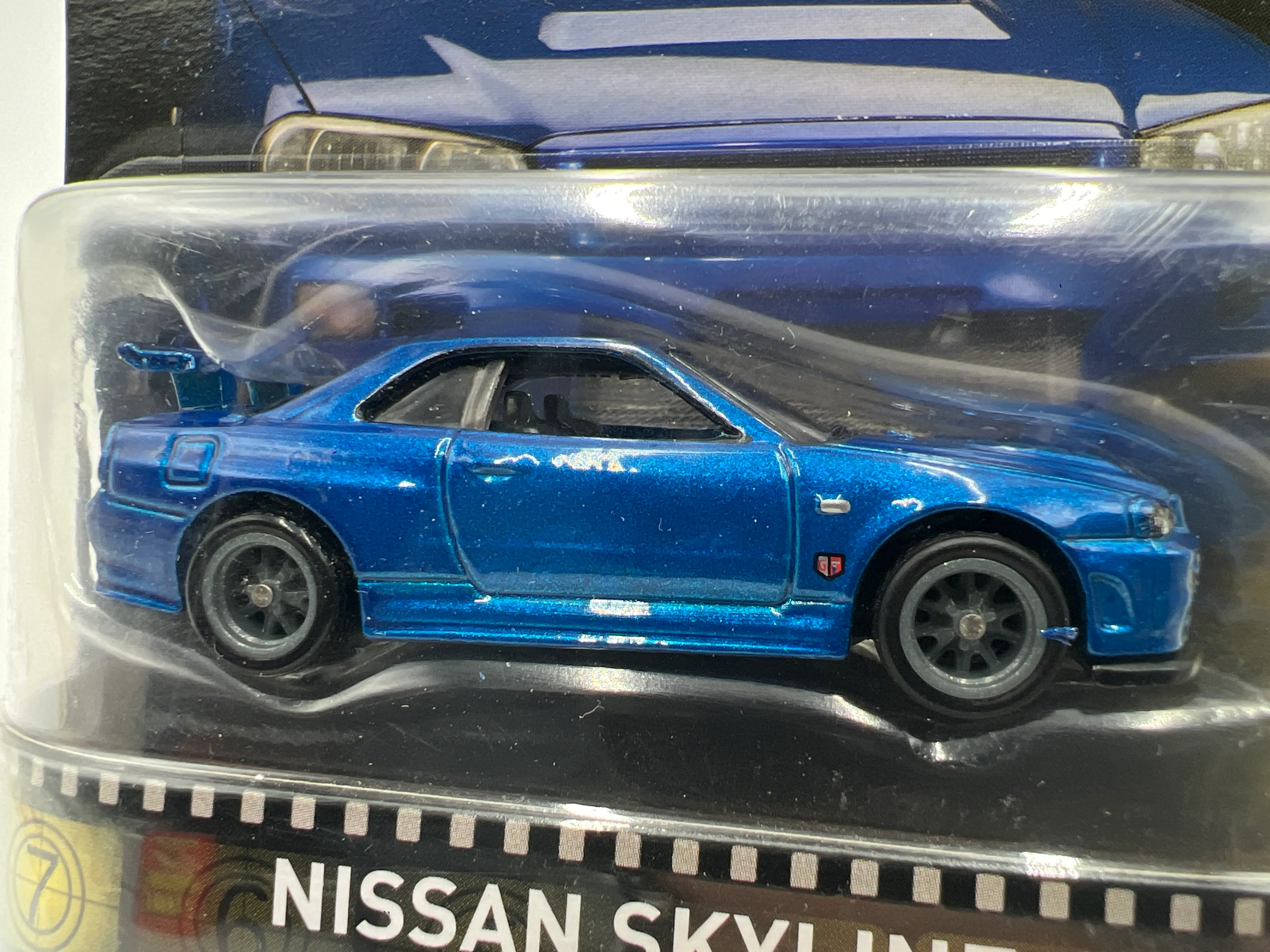 Hot Wheels Retro Entertainment Fast & Furious Nissan Skyline GT-R R34 Blue W/Protector - Image 3