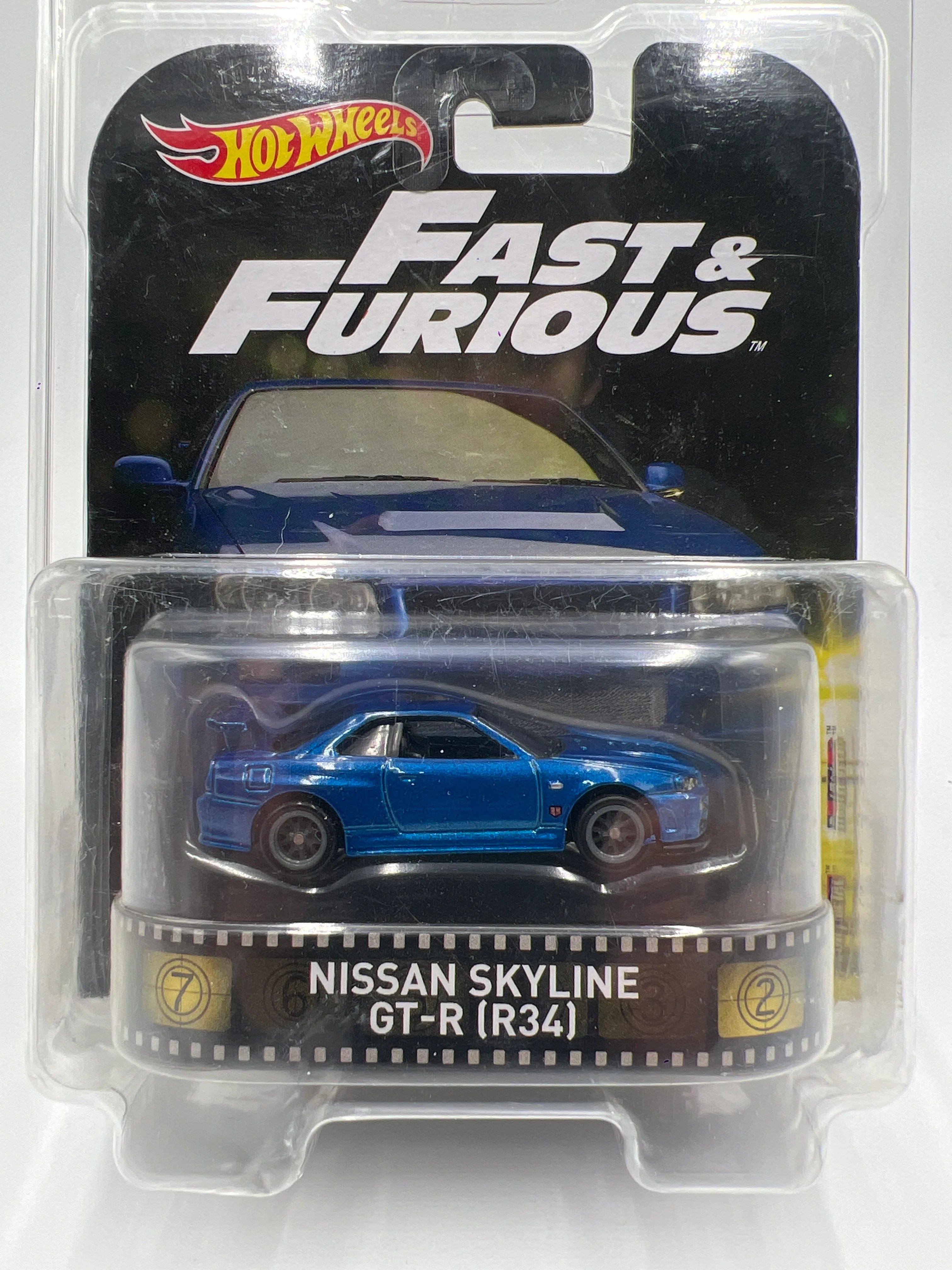 Hot Wheels Retro Entertainment Fast & Furious Nissan Skyline GT-R R34 Blue W/Protector - Image 7