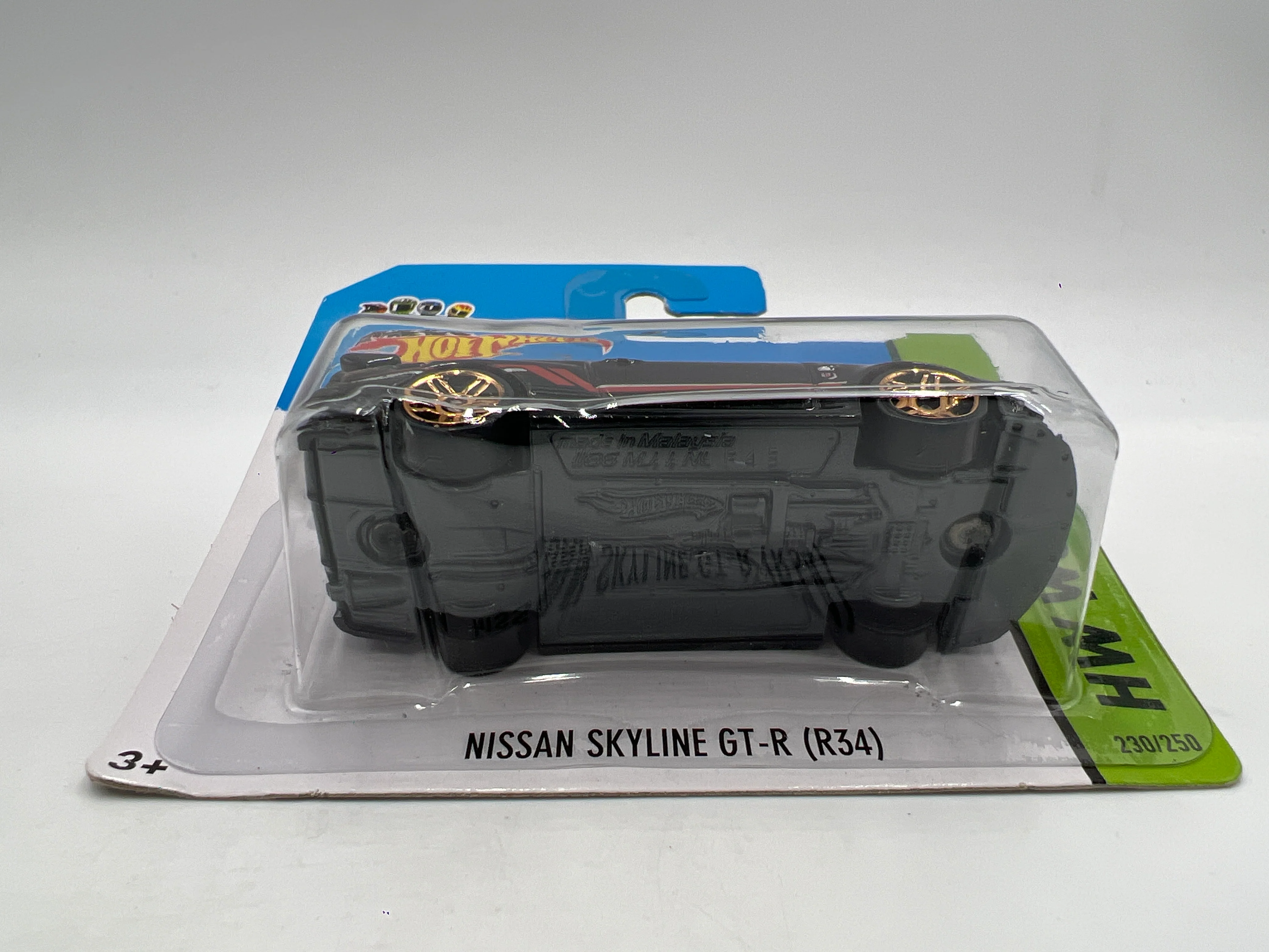 2014 Hot Wheels Short Card Workshop #230 Nissan Skyline GT-R R34 Black W/Protector - Image 5