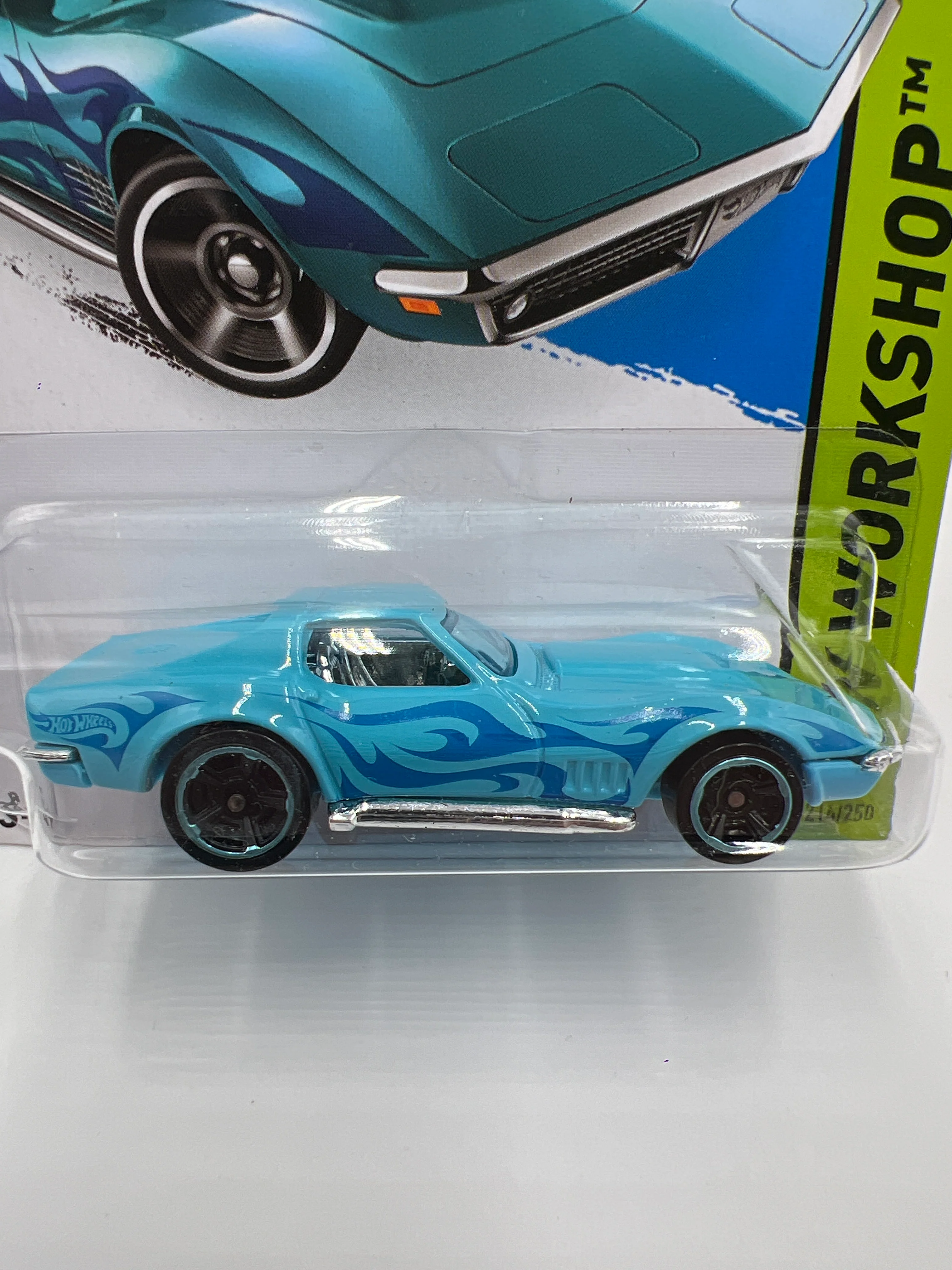 2014 Hot Wheels Workshop #209 Kmart Exclusive 69 Corvette Light Blue 239B - Image 2