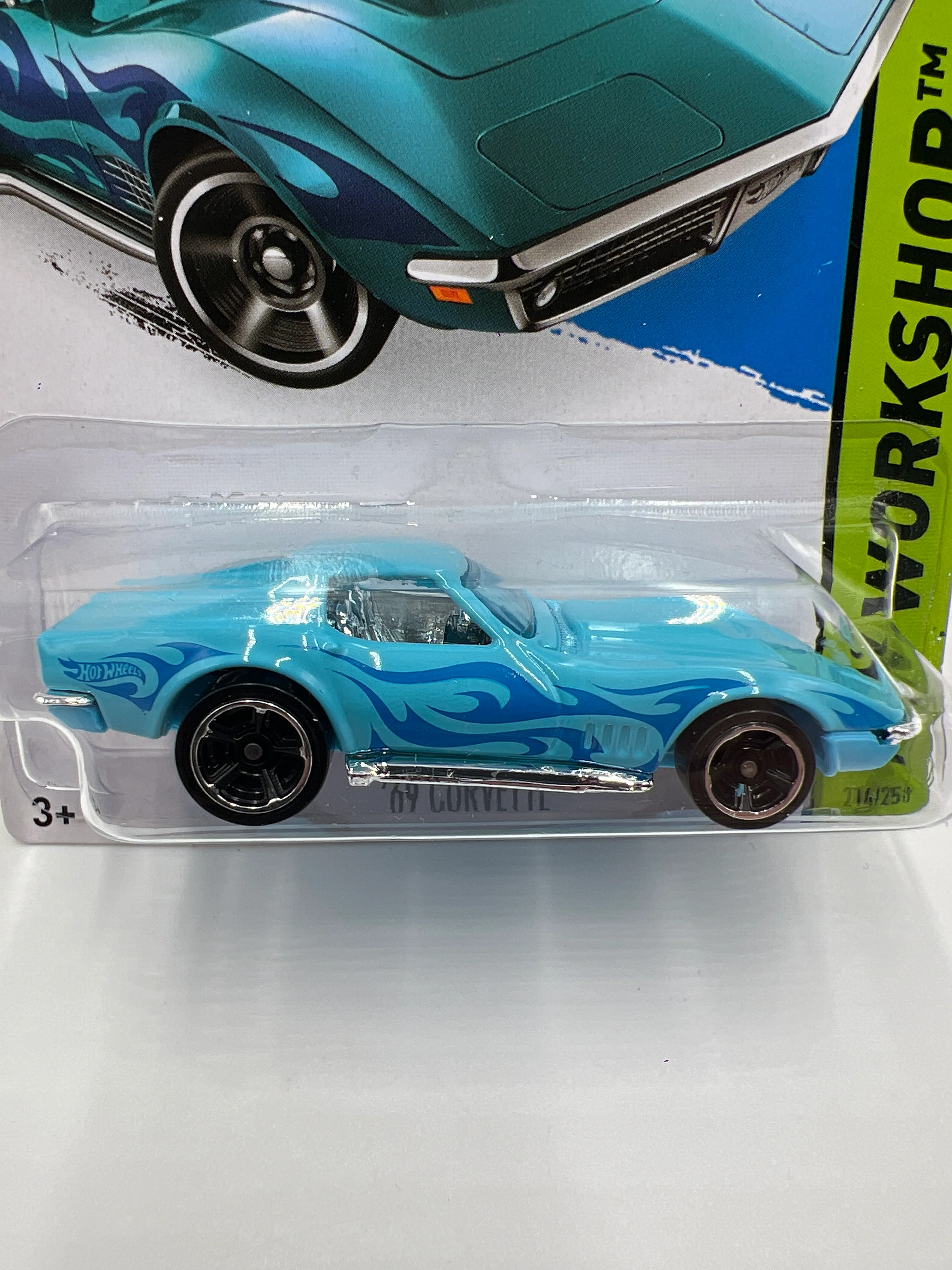 2014 Hot Wheels Kmart Exclusive Workshop #214 69 Corvette Light Blue 235F - Image 3