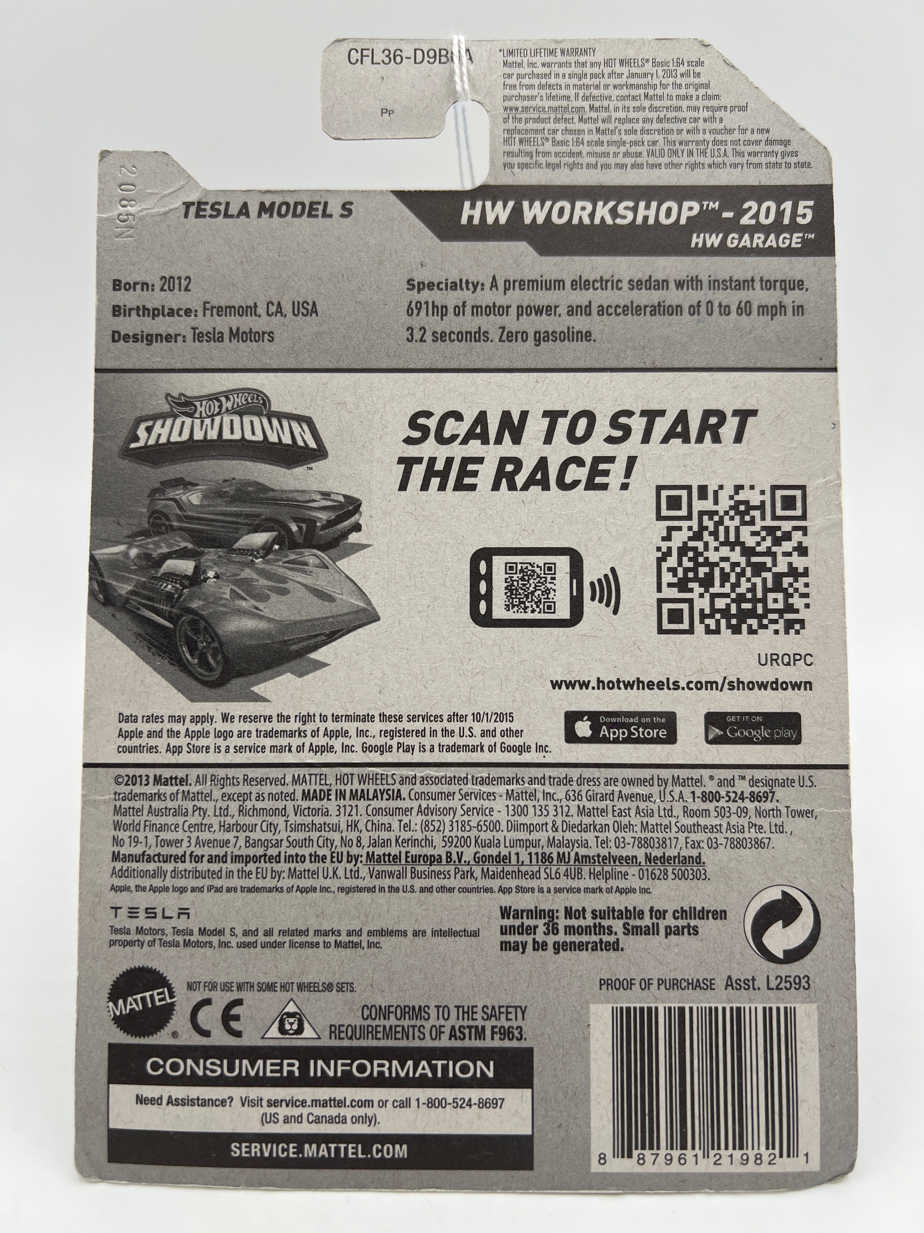2015 Hot Wheels Workshop #217 Tesla Model S Red 48C - Image 9