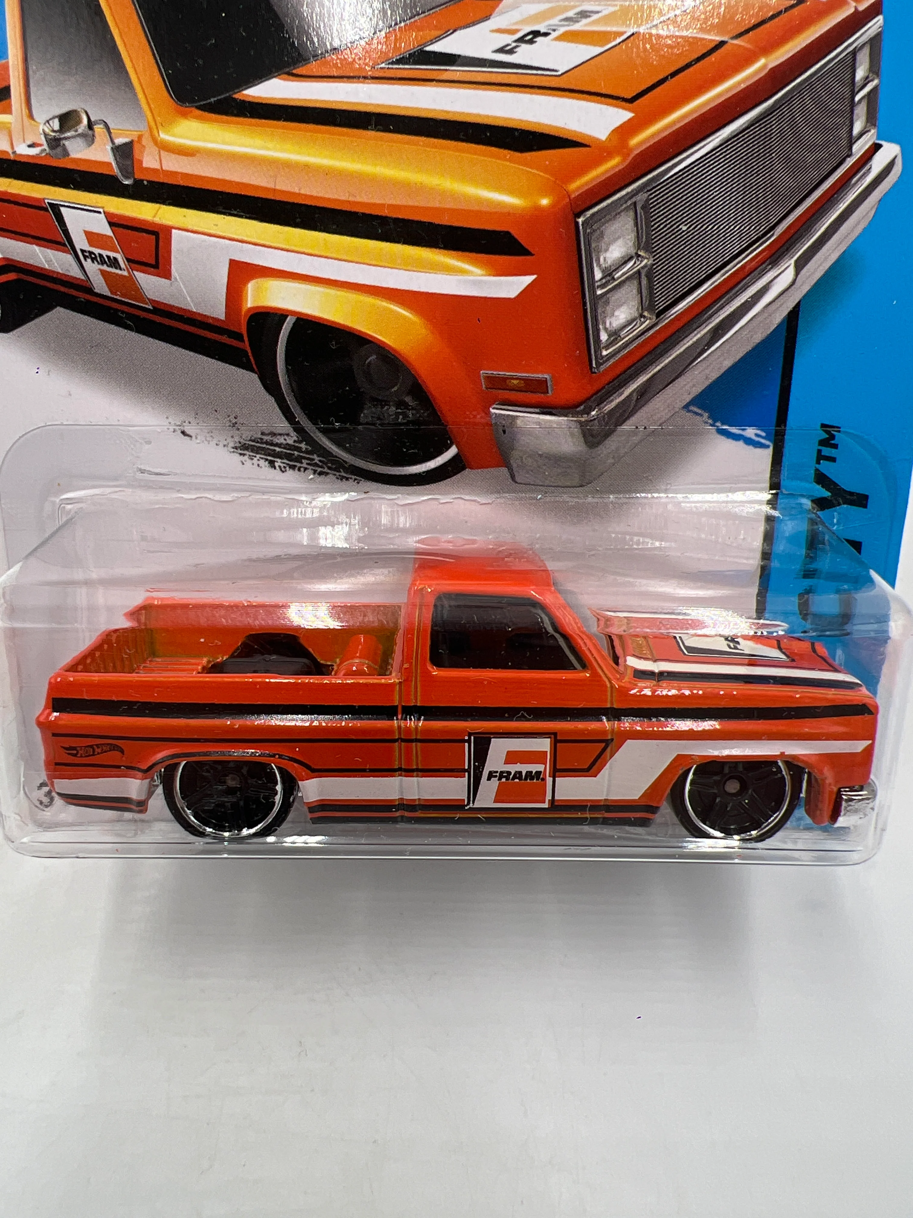 2015 Hot Wheels City #16 83 Chevy Silverado Fram Orange W/Protector 1 - Image 2