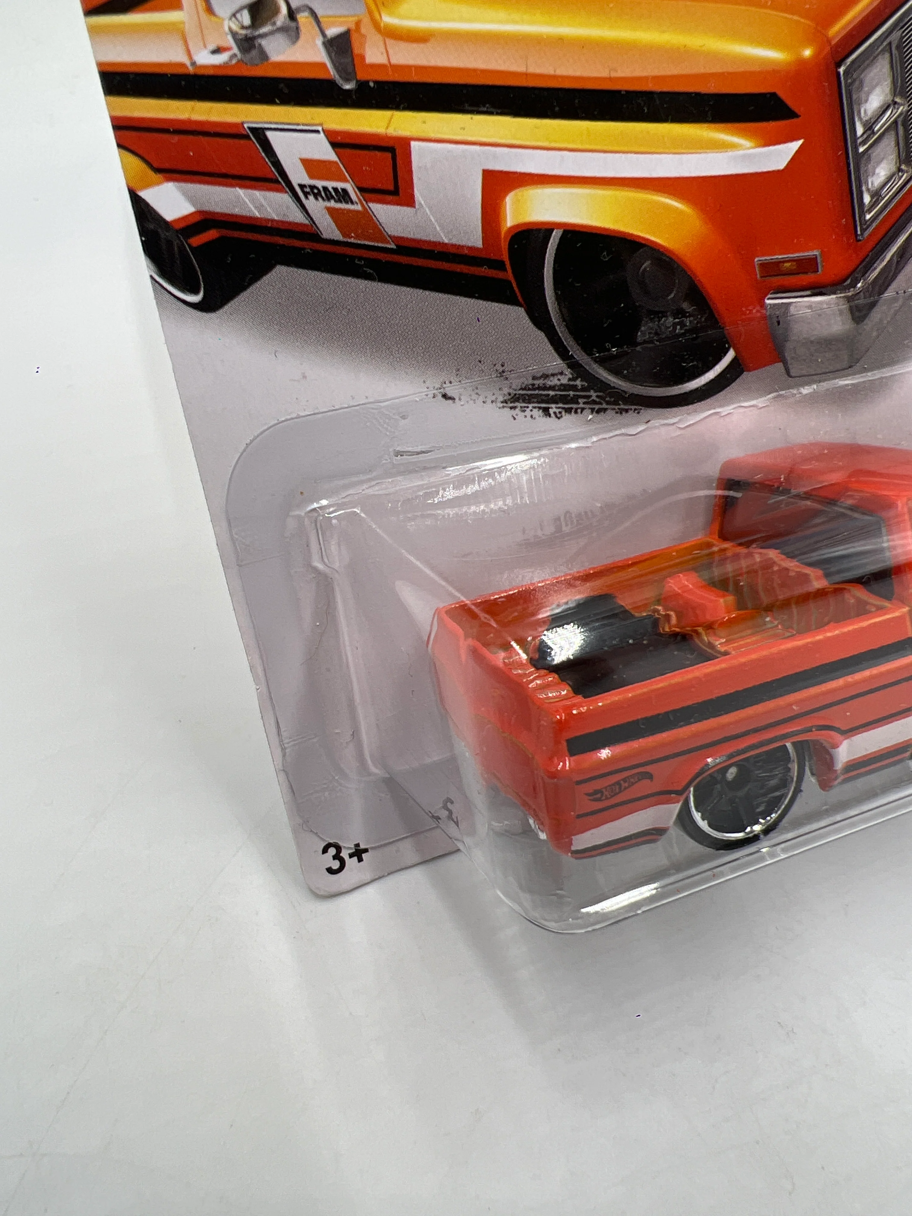 2015 Hot Wheels City #16 83 Chevy Silverado Fram Orange W/Protector 1 - Image 4