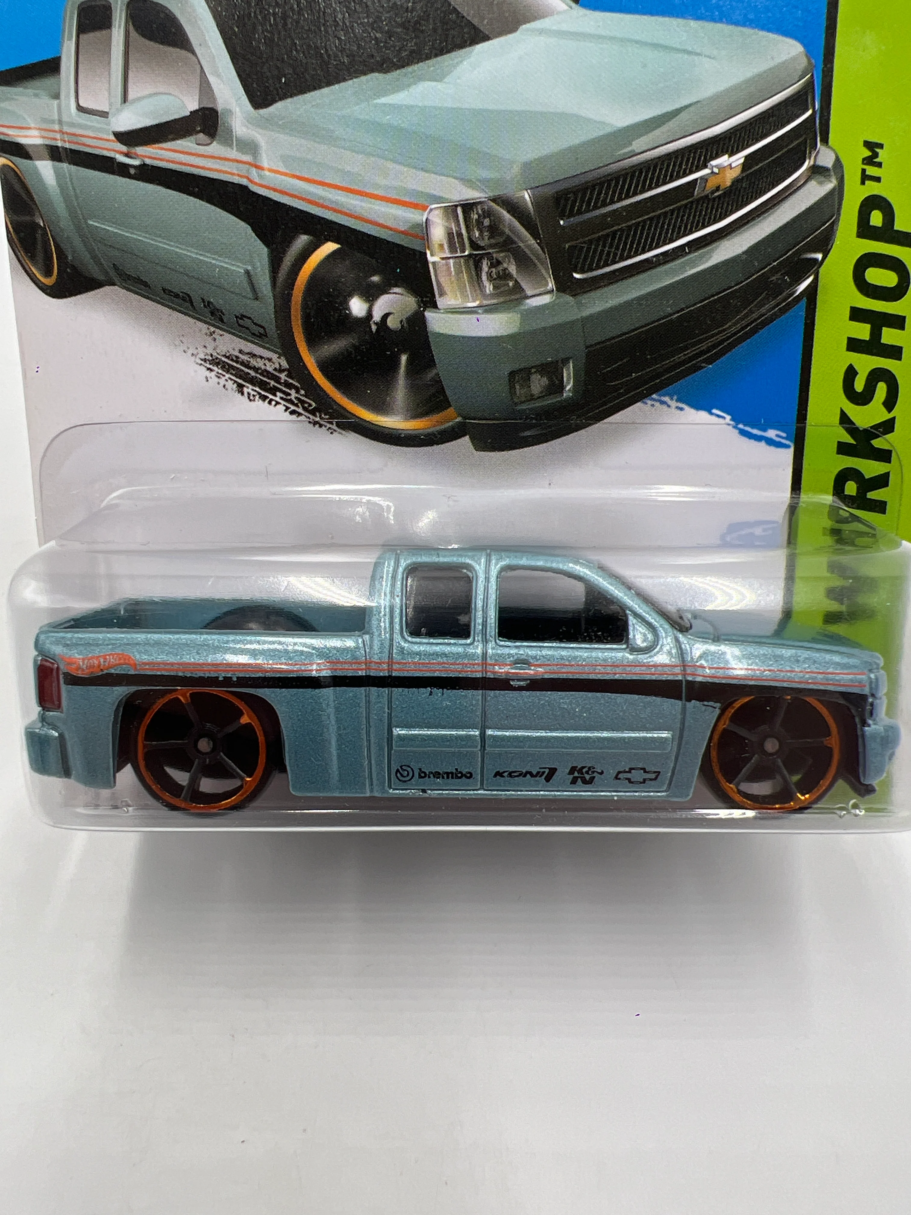 2015 Hot Wheels Workshop #249 Chevy Silverado Light Blue SR - Image 2