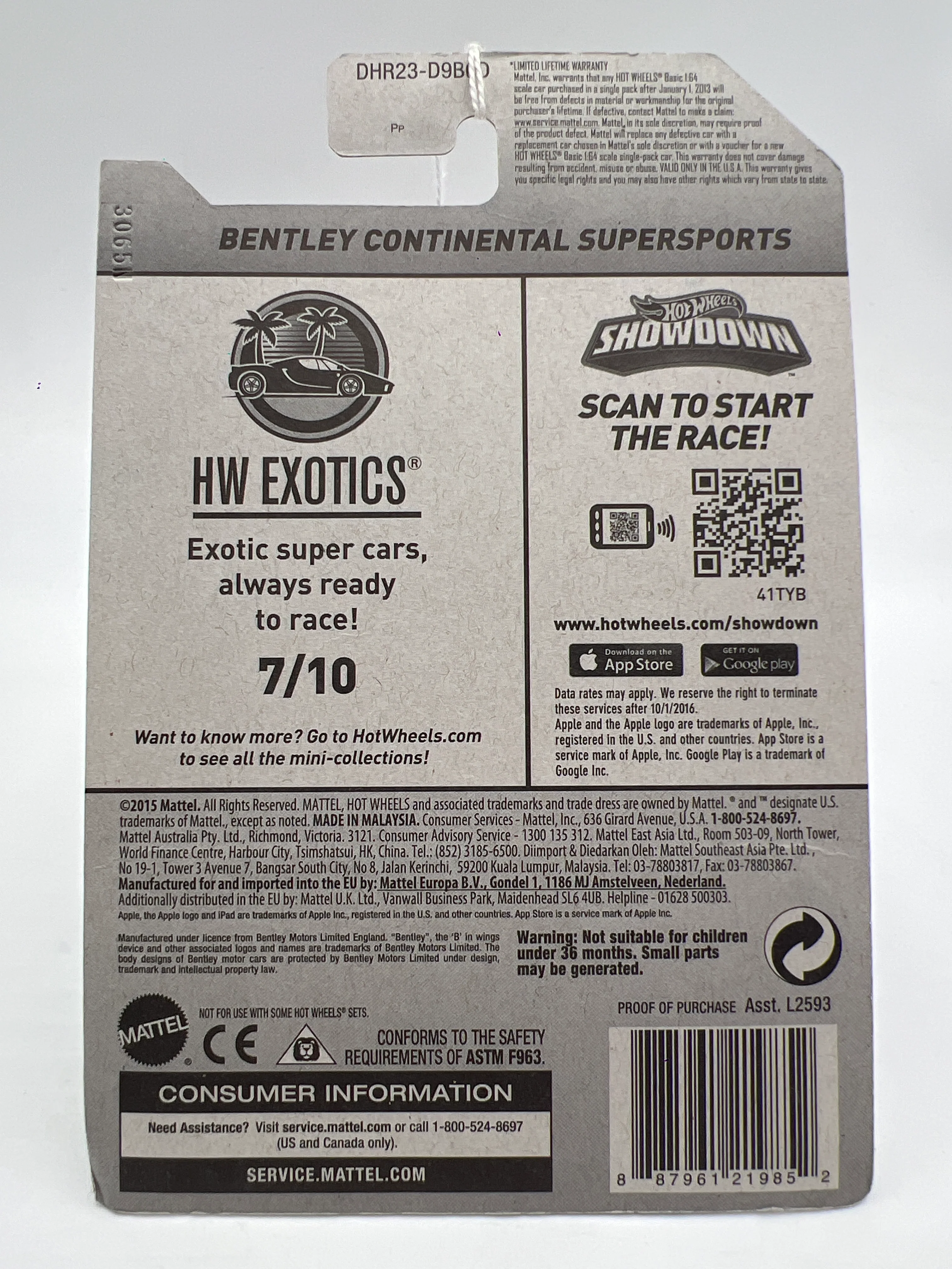 2016 Hot Wheels Exotics #77 Bentley Continental Supersports White 63B - Image 7