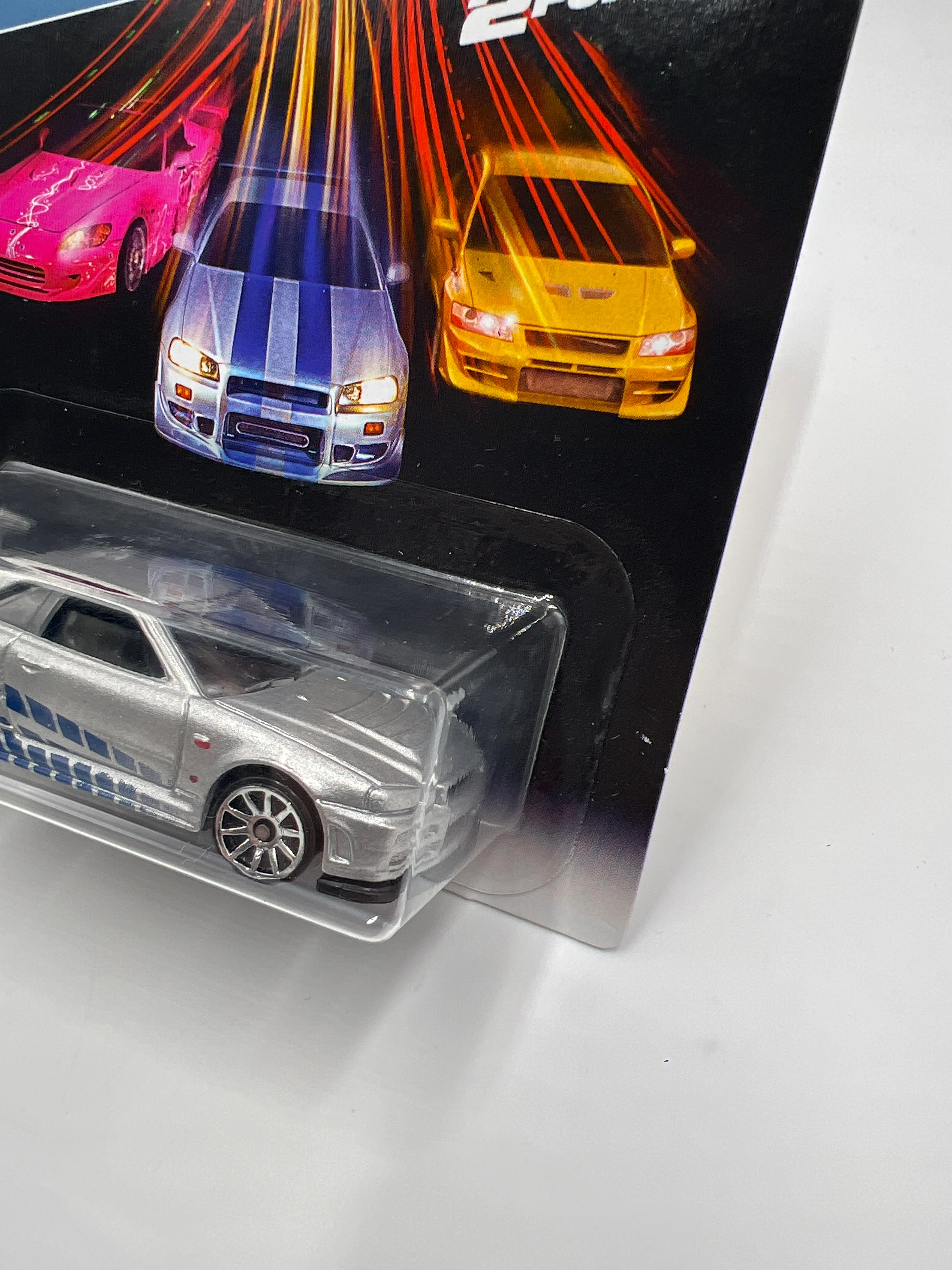 2016 Hot Wheels Fast & Furious #2 Nissan Skyline GT-R R34 Silver W/Protector Cracked Blister - Image 4