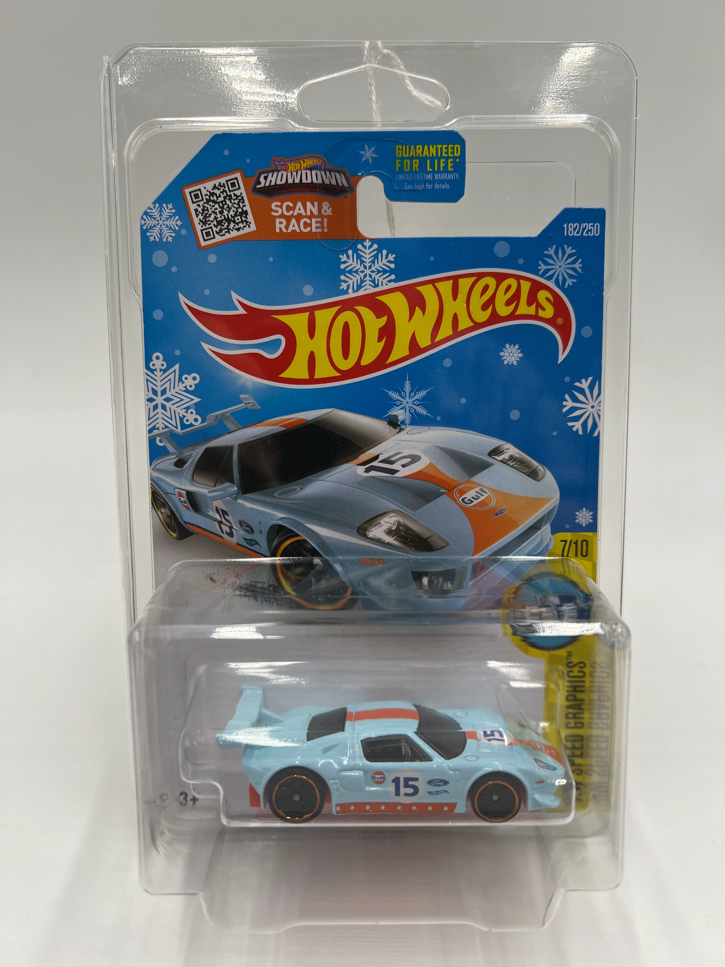 2016 Hot Wheels Target Exclusive Snowflake Card #182 Ford GT Gulf Blue W/Protector - Image 10