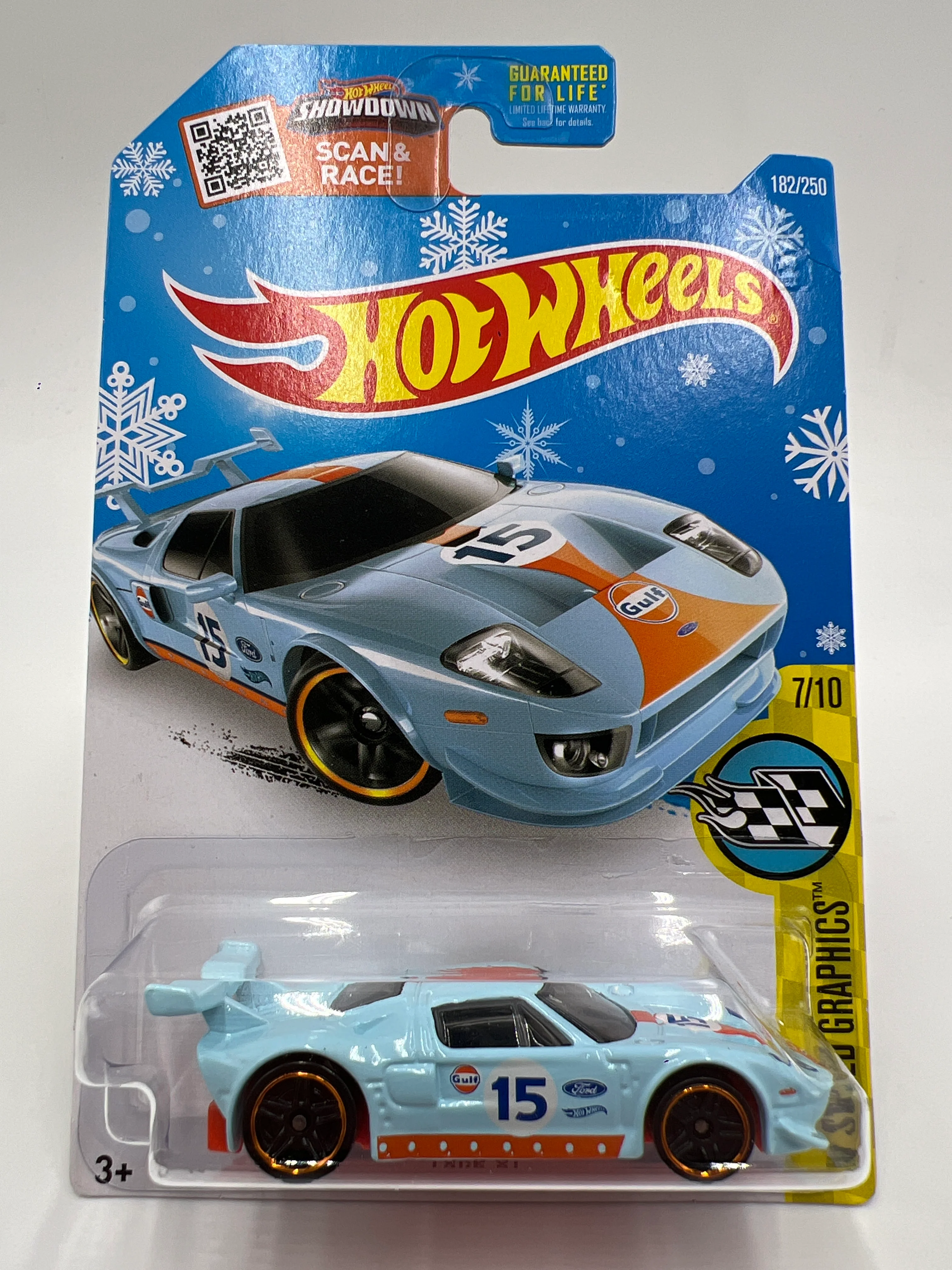 2016 Hot Wheels Target Exclusive Snowflake Card #182 Ford GT Gulf Blue W/Protector - Image 2