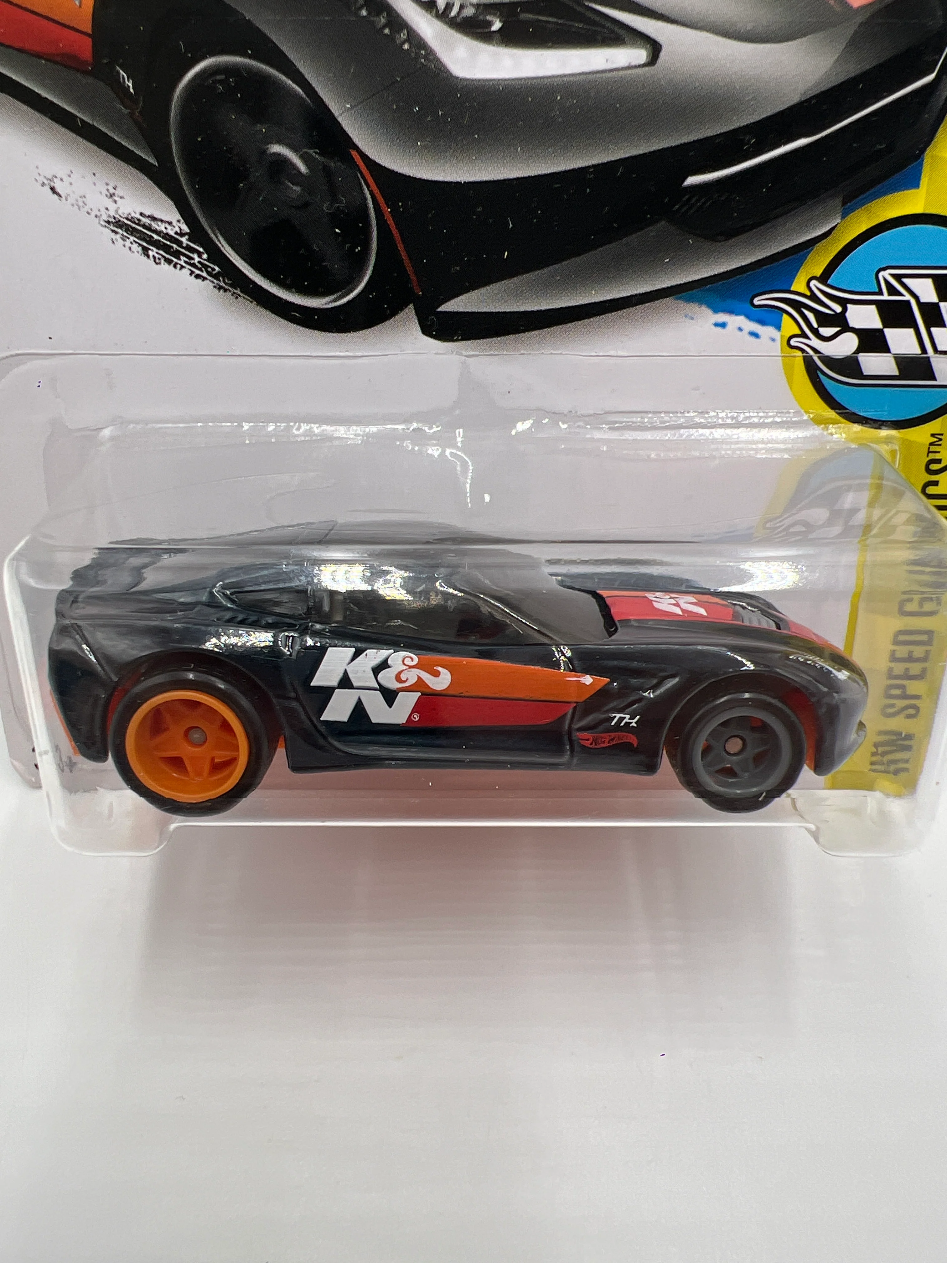 2016 Hot Wheels Super Treasure Hunt #180 14 Corvette Stingray Black K&N W/Protector - Image 2