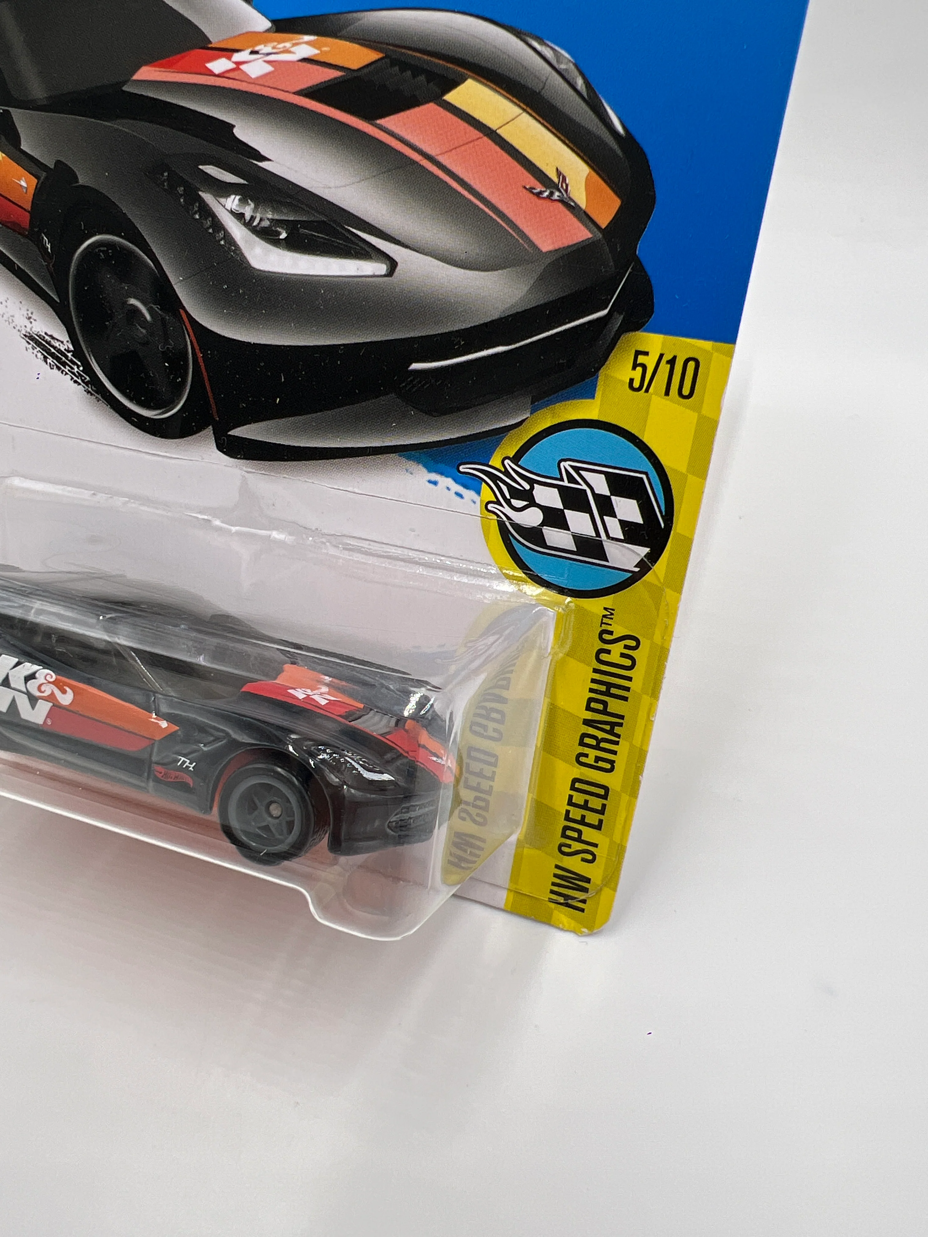 2016 Hot Wheels Super Treasure Hunt #180 14 Corvette Stingray Black K&N W/Protector - Image 3