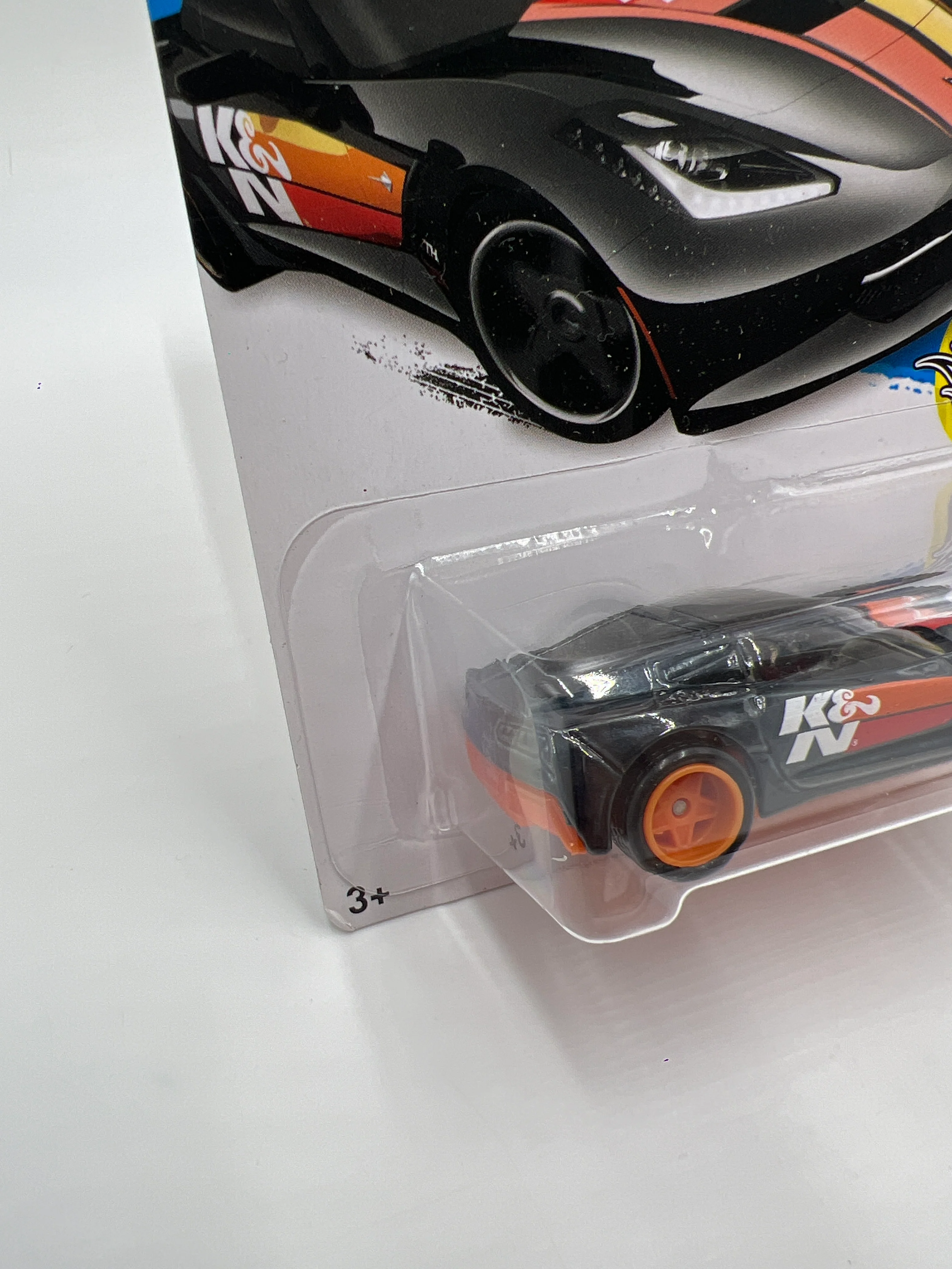 2016 Hot Wheels Super Treasure Hunt #180 14 Corvette Stingray Black K&N W/Protector - Image 4
