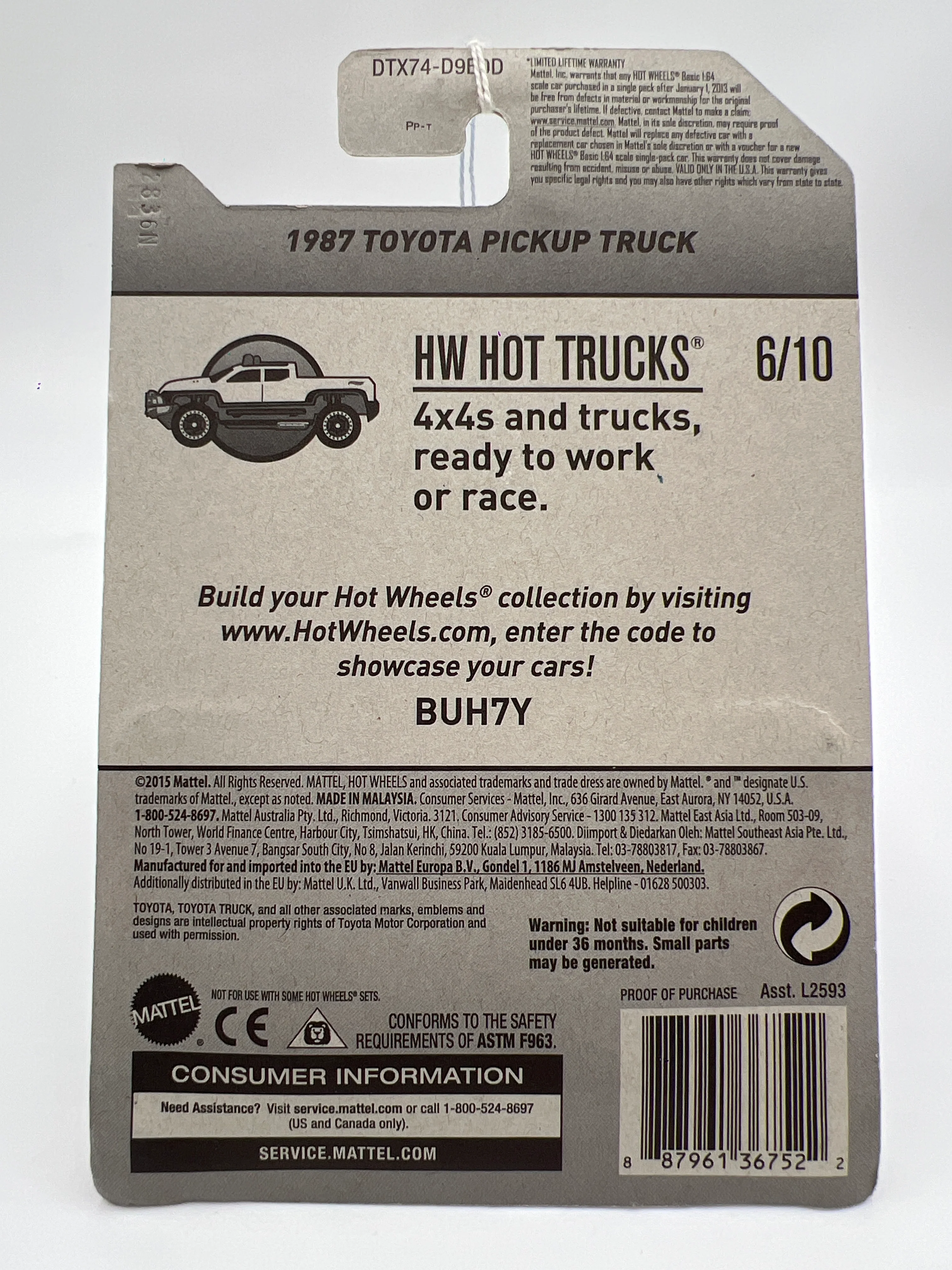 2017 Hot Wheels #82 1987 Toyota Pickup Truck Red (SR) - Image 6