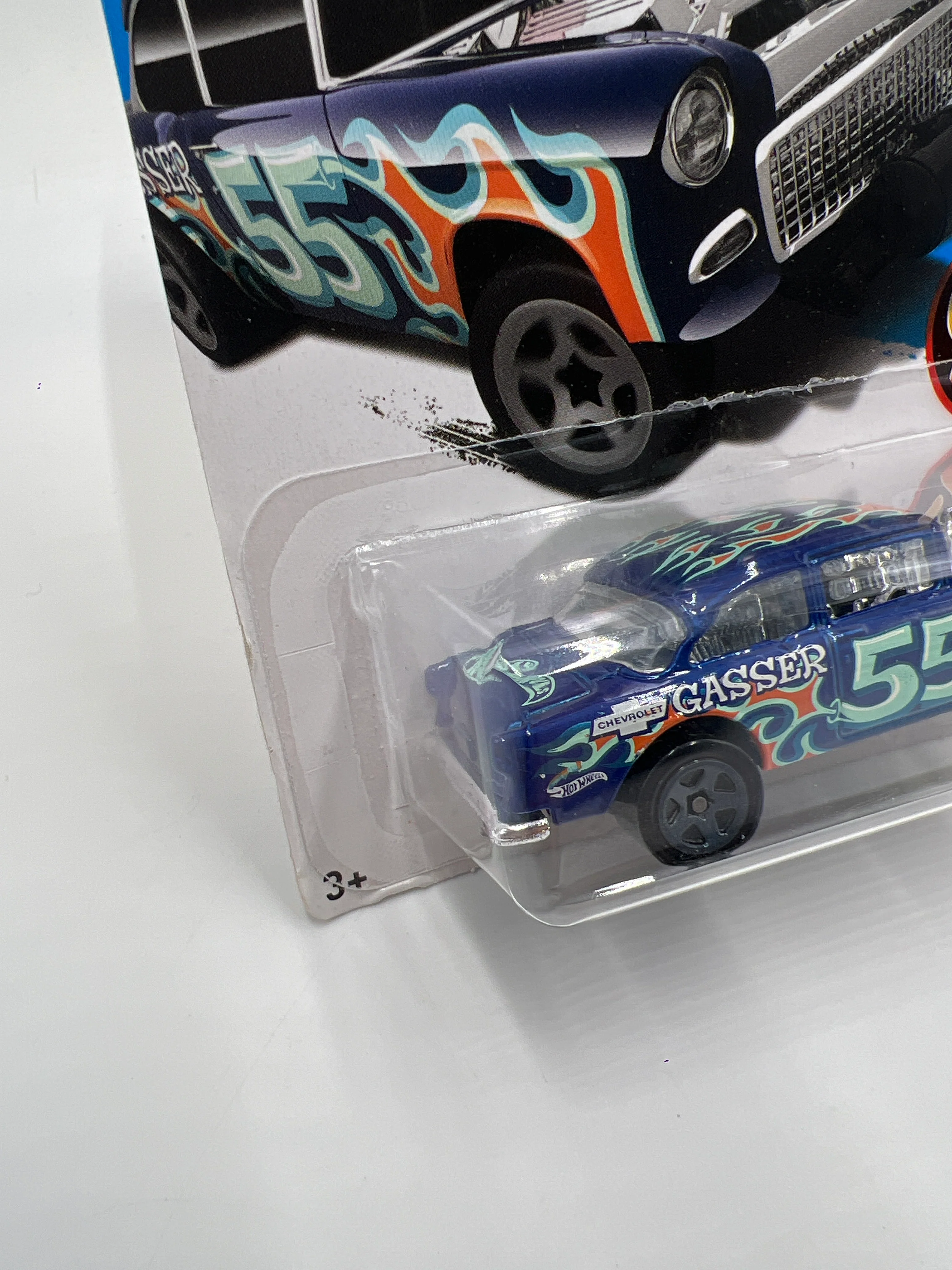 2017 Hot Wheels Flames #109 1955 Chevy Bel Air Gasser Blue 9D - Image 4