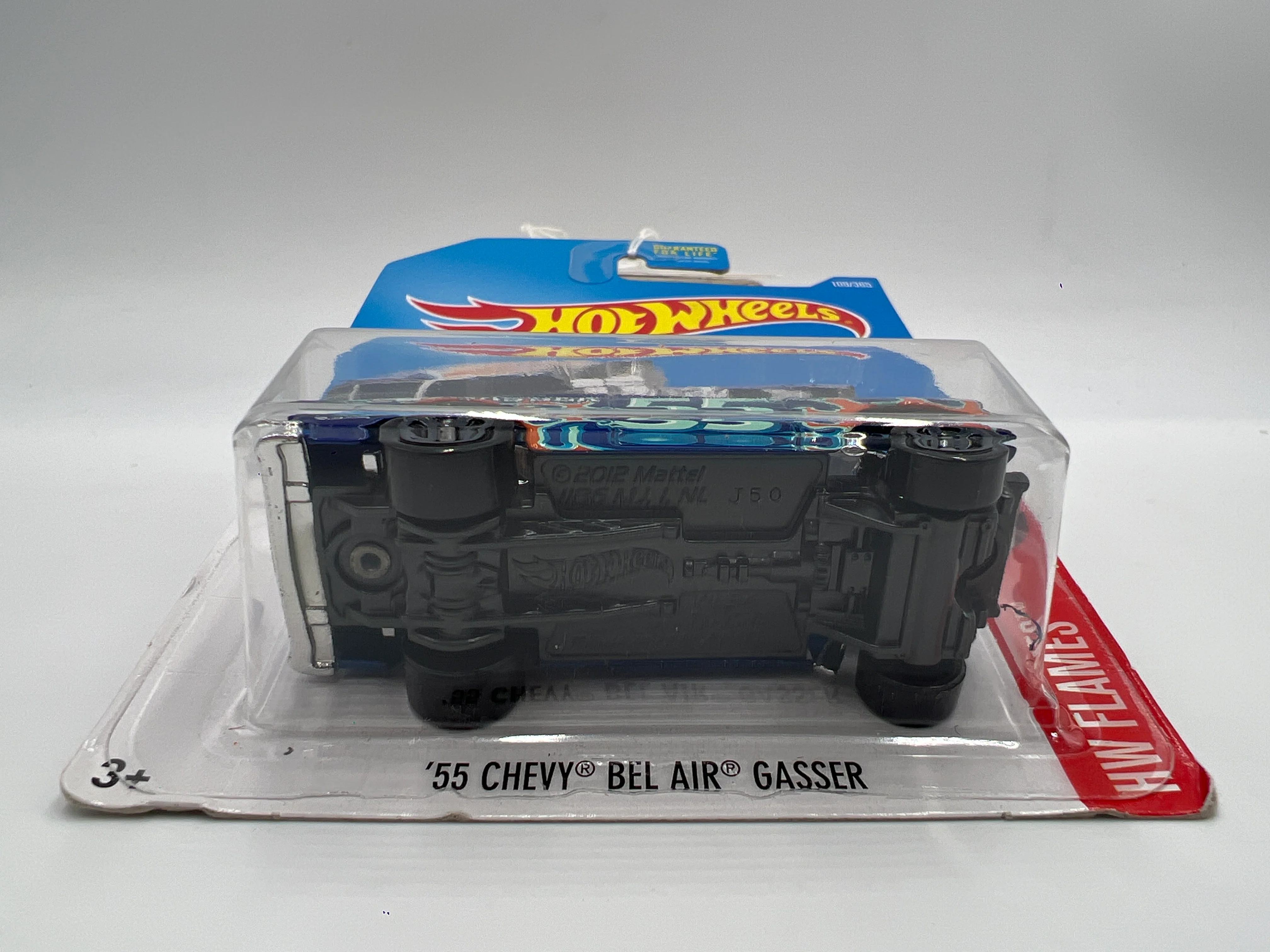 2017 Hot Wheels Flames #109 1955 Chevy Bel Air Gasser Blue 9D - Image 5